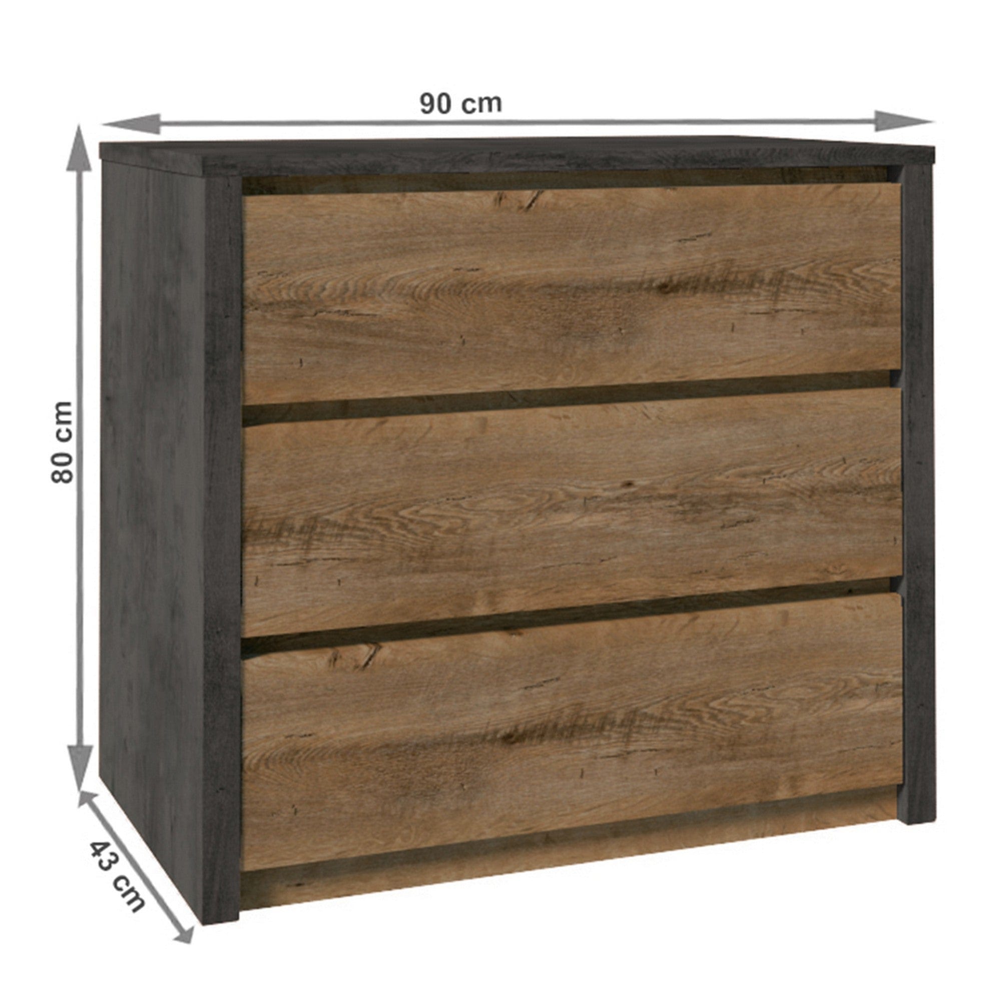 Comoda MONTANA K3S, gri/stejar lefkas inchis, PAL melaminat, 90x43x80 cm