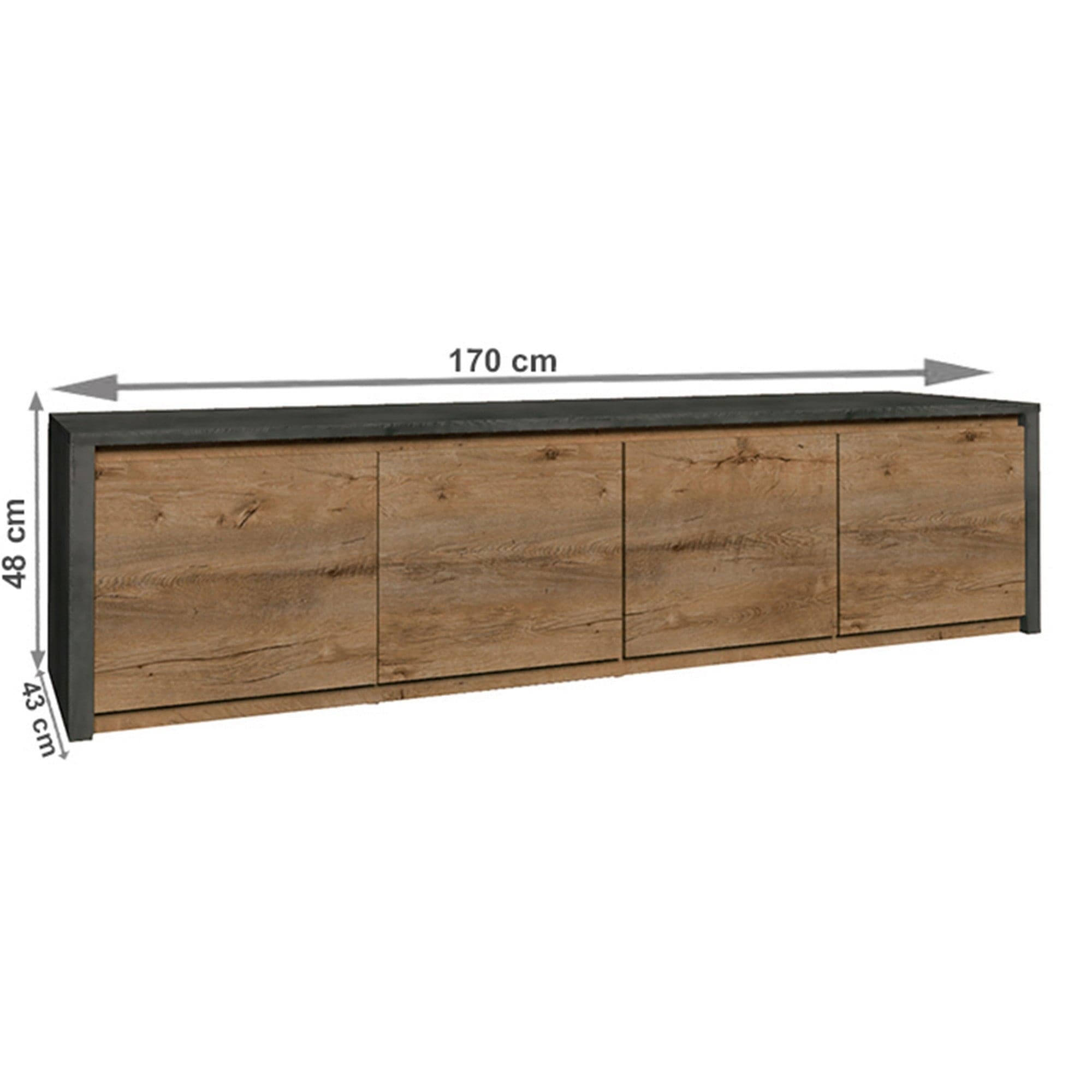 Comoda MONTANA K4D, stejar lefkas inchis/gri, DTD laminat, 170x43x48 cm