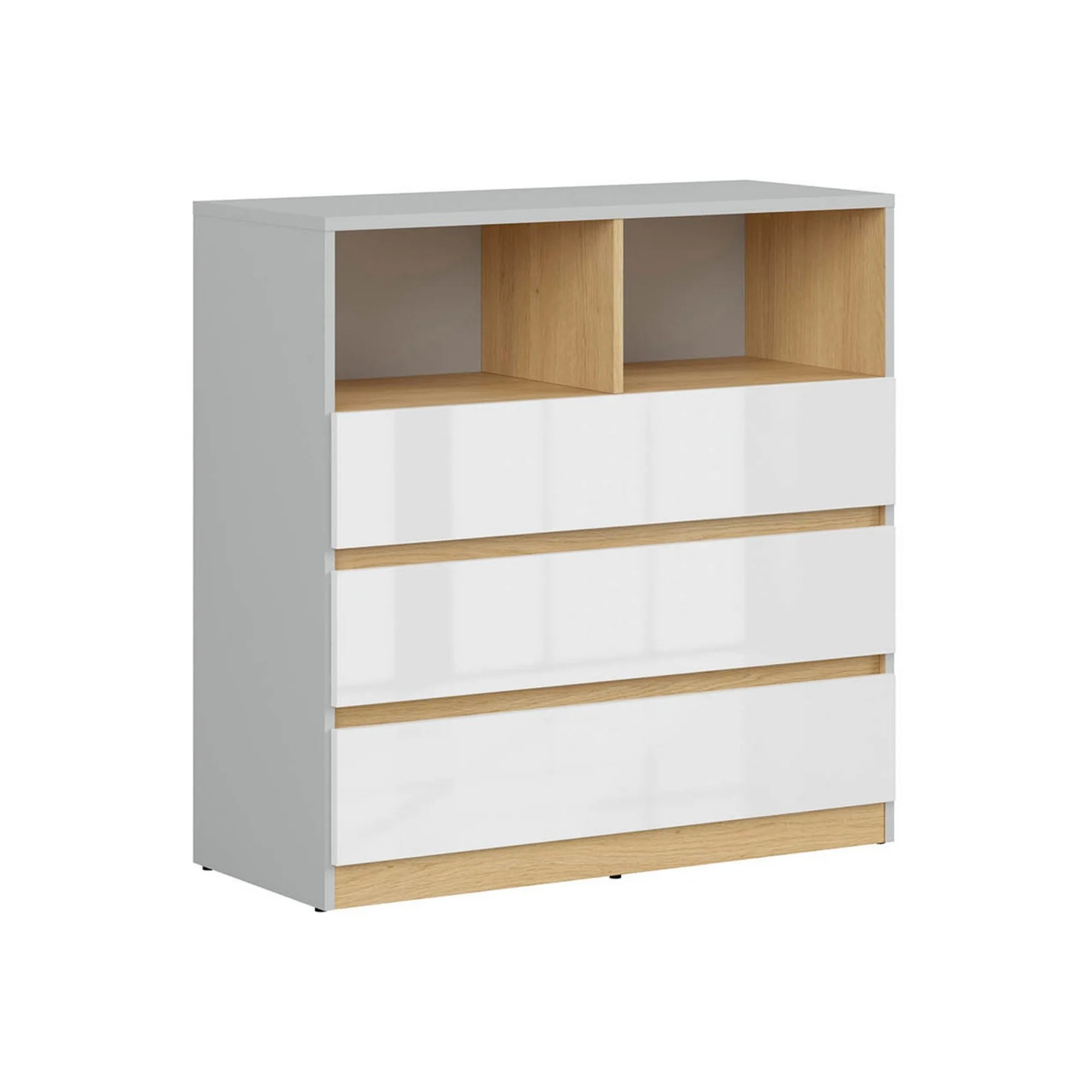 Comoda NANDU, alb lucios/stejar, PAL laminat, 93x39x91 cm