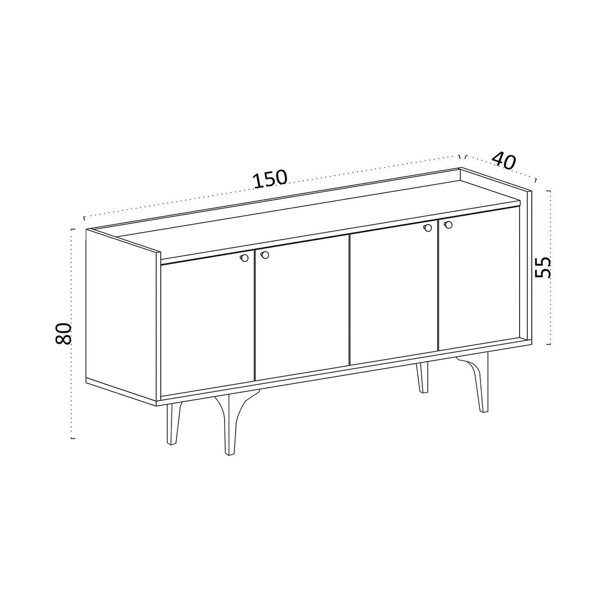 Comoda NAVI, stejar/negru, PAL melaminat/metal, 150x40x80 cm