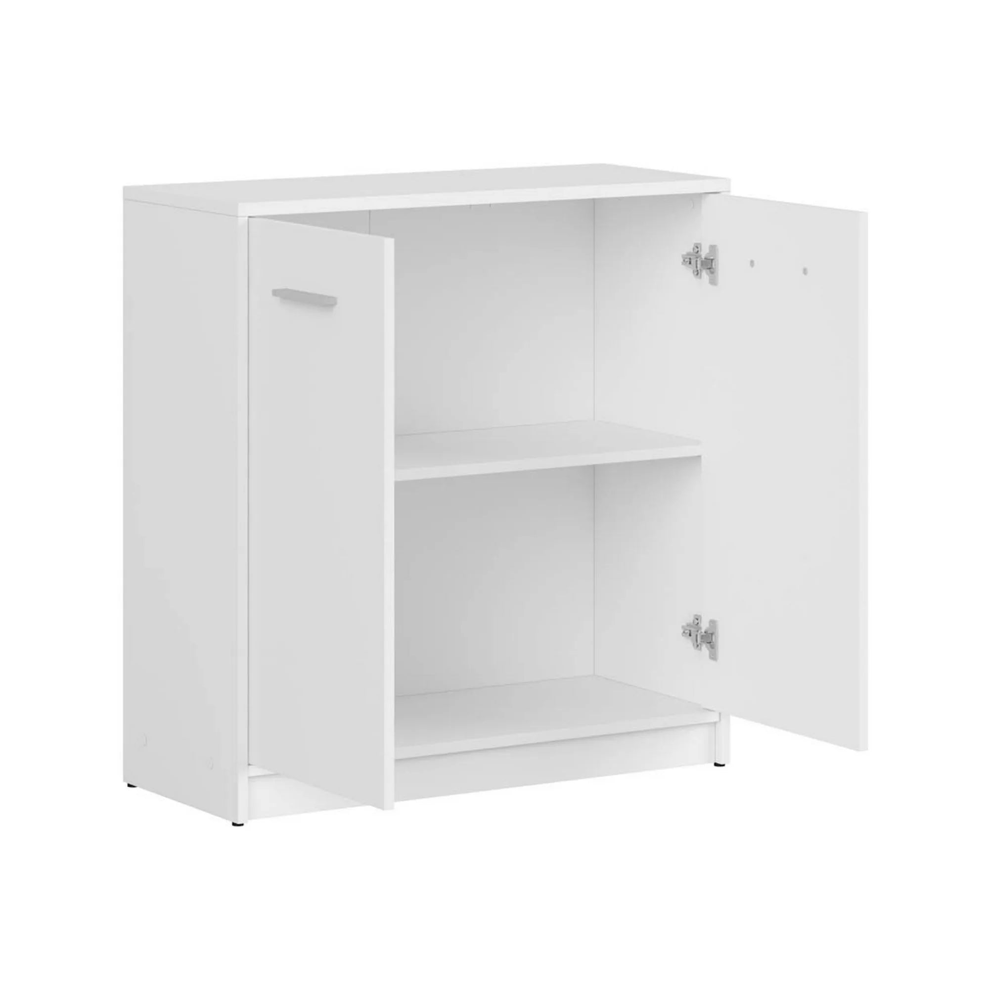Comoda NEPO PLUS, alb, PAL laminat, cu 2 usi, 80x34x84 cm