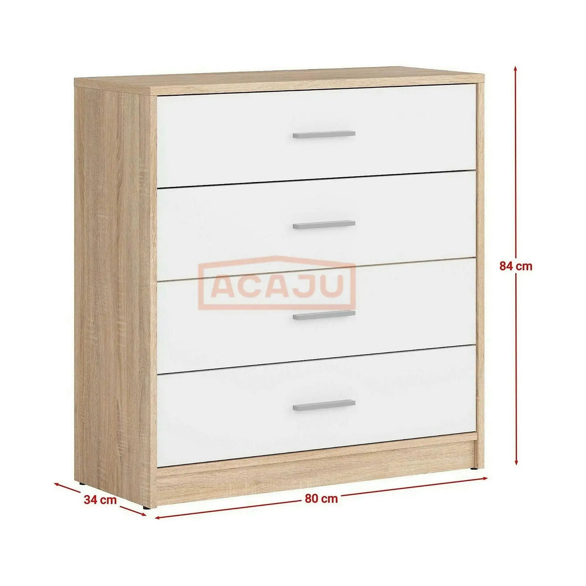 Comoda NEPO PLUS, alb/stejar sonoma, PAL laminat, 80x34x84 cm