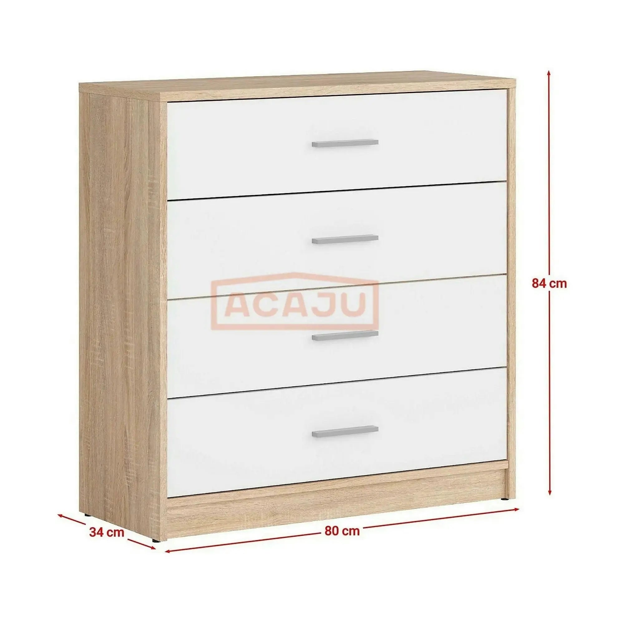 Comoda NEPO PLUS, alb/stejar sonoma, PAL laminat, 80x34x84 cm