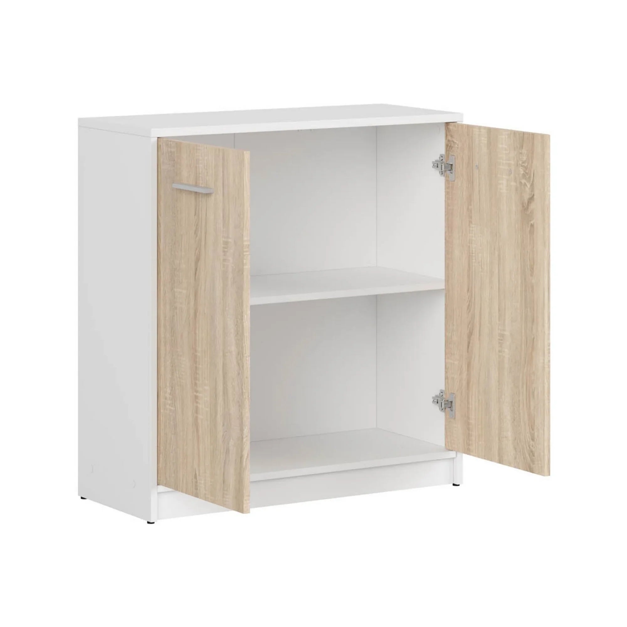 Comoda NEPO PLUS, alb/stejar sonoma, PAL laminat, cu 2 usi, 80x34x84 cm
