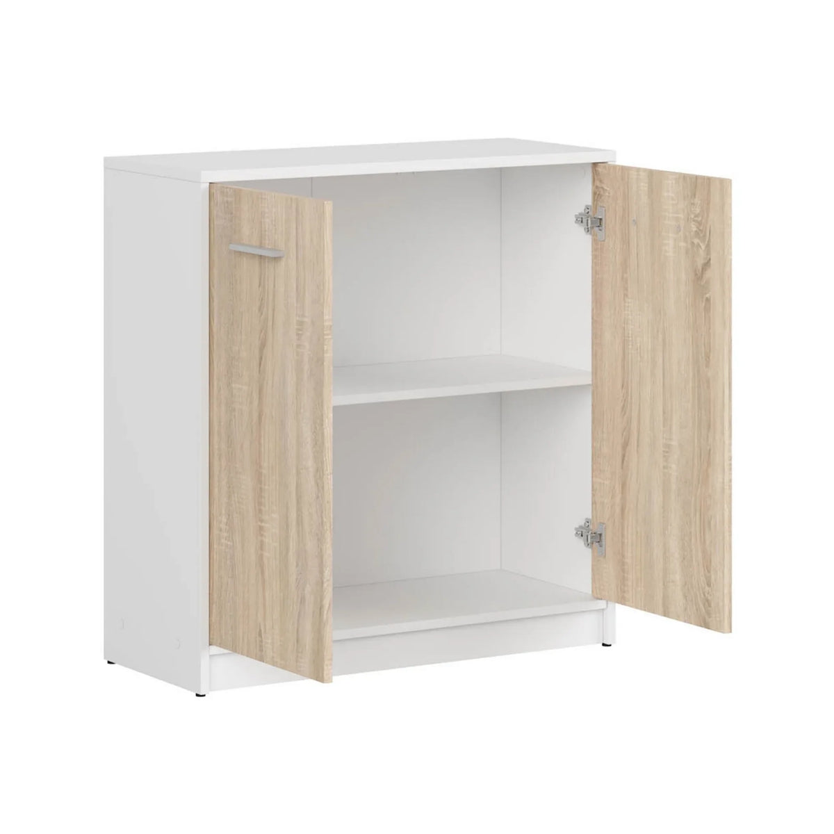 Comoda NEPO PLUS, alb/stejar sonoma, PAL laminat, cu 2 usi, 80x34x84 cm