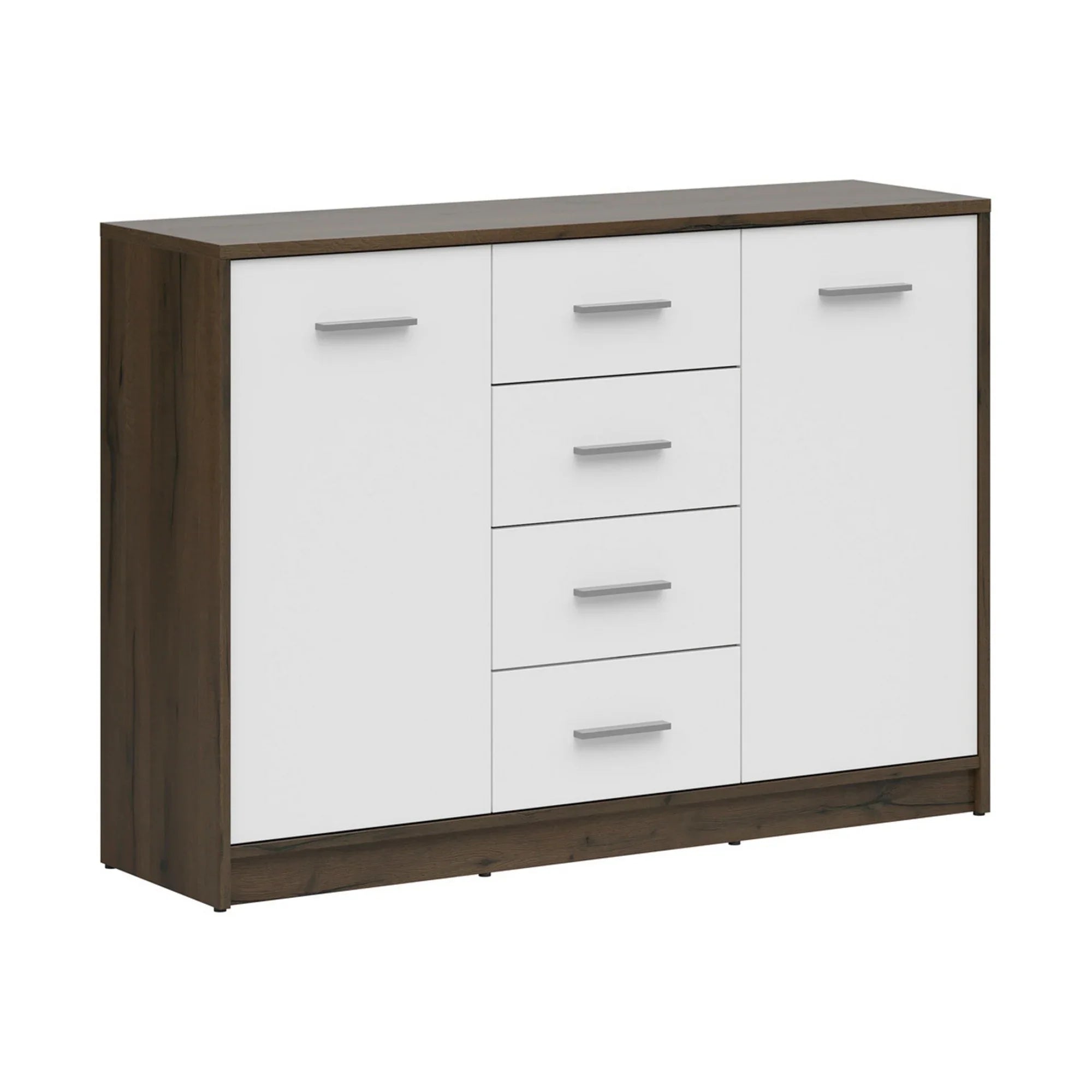 Comoda NEPO PLUS, stejar nobil/alb, PAL laminat, 119x34x84 cm