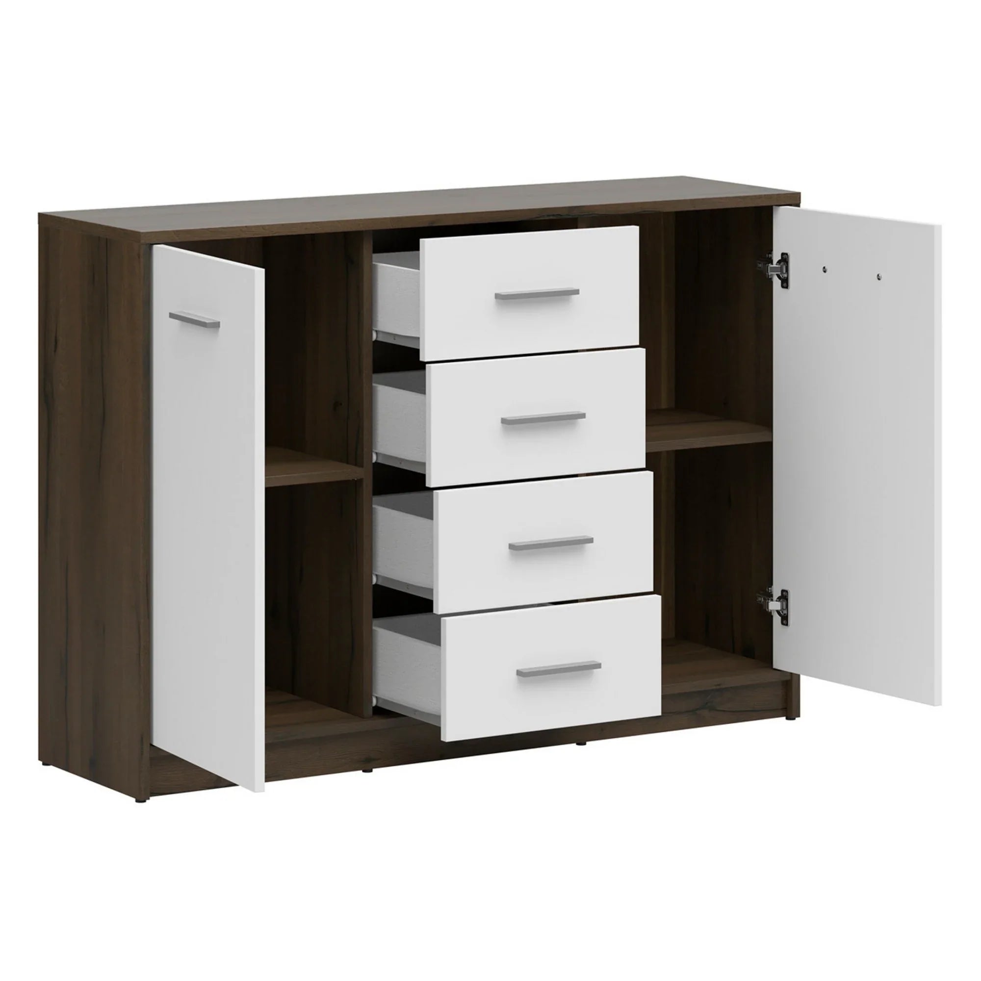 Comoda NEPO PLUS, stejar nobil/alb, PAL laminat, 119x34x84 cm