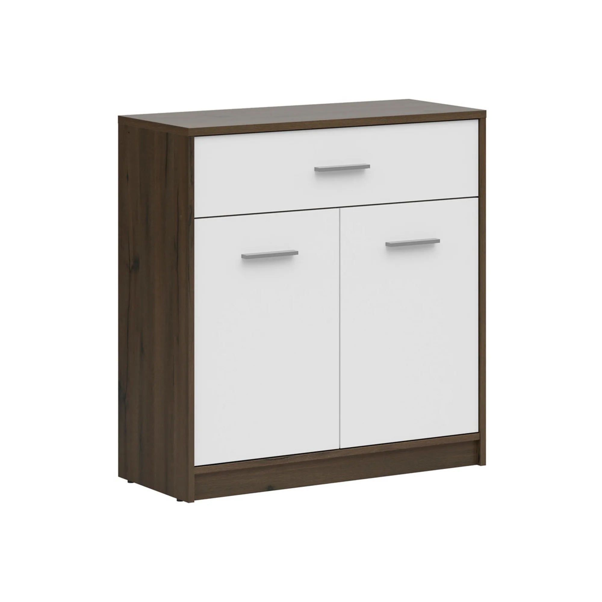 Comoda NEPO PLUS, stejar nobil/alb, PAL laminat, cu 2 usi si un sertar, 80x34x84 cm