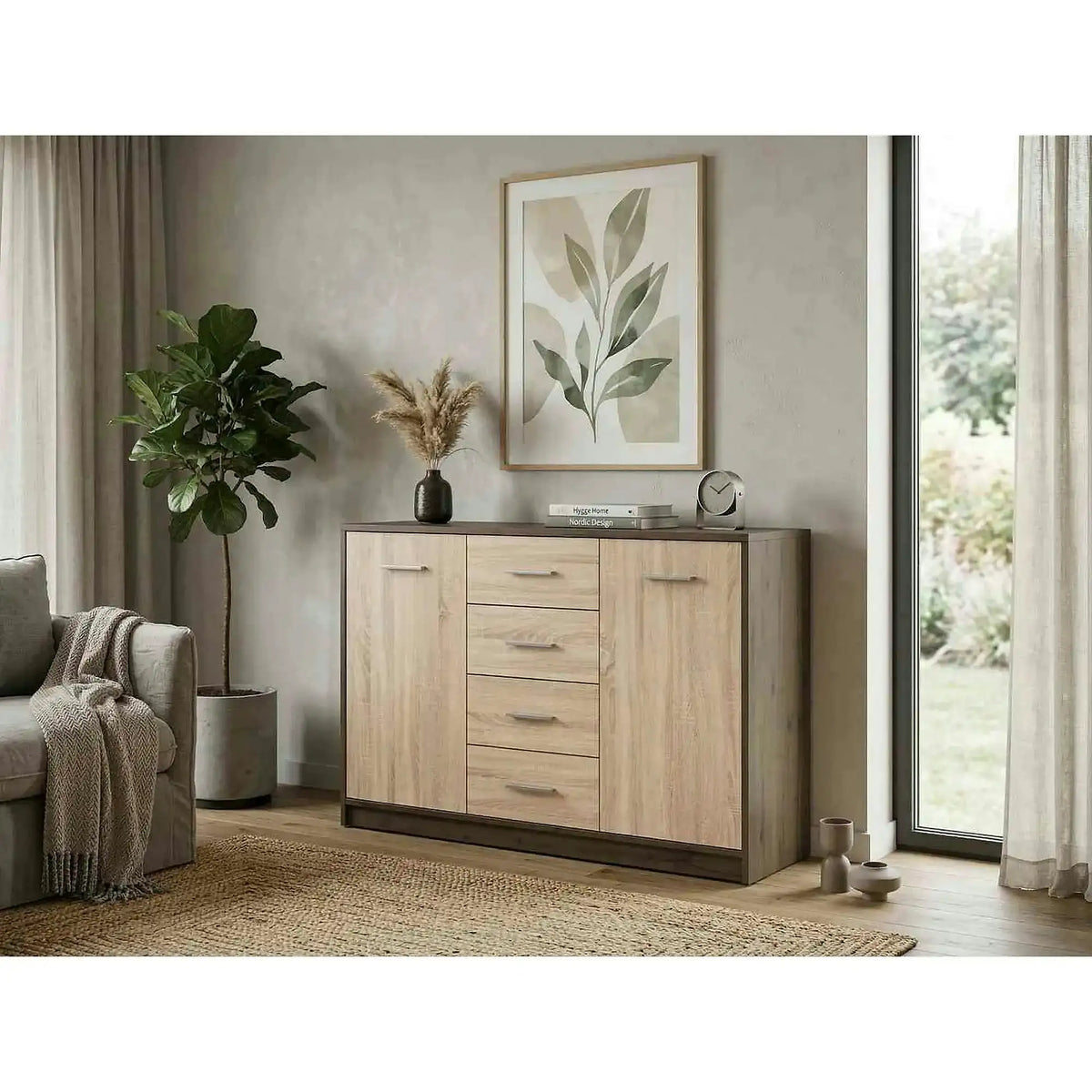 Comoda NEPO PLUS, stejar nobil/stejar sonoma, PAL laminat, 119x34x84 cm