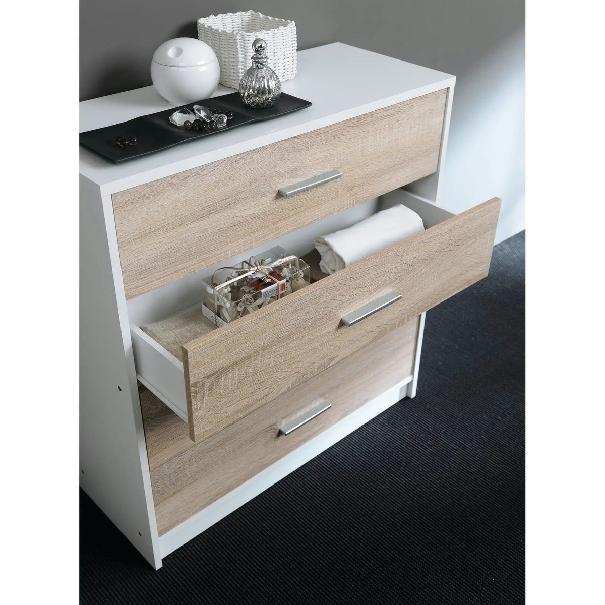 Comoda NEPO PLUS, stejar sonoma/alb, PAL, 80x34x84 cm