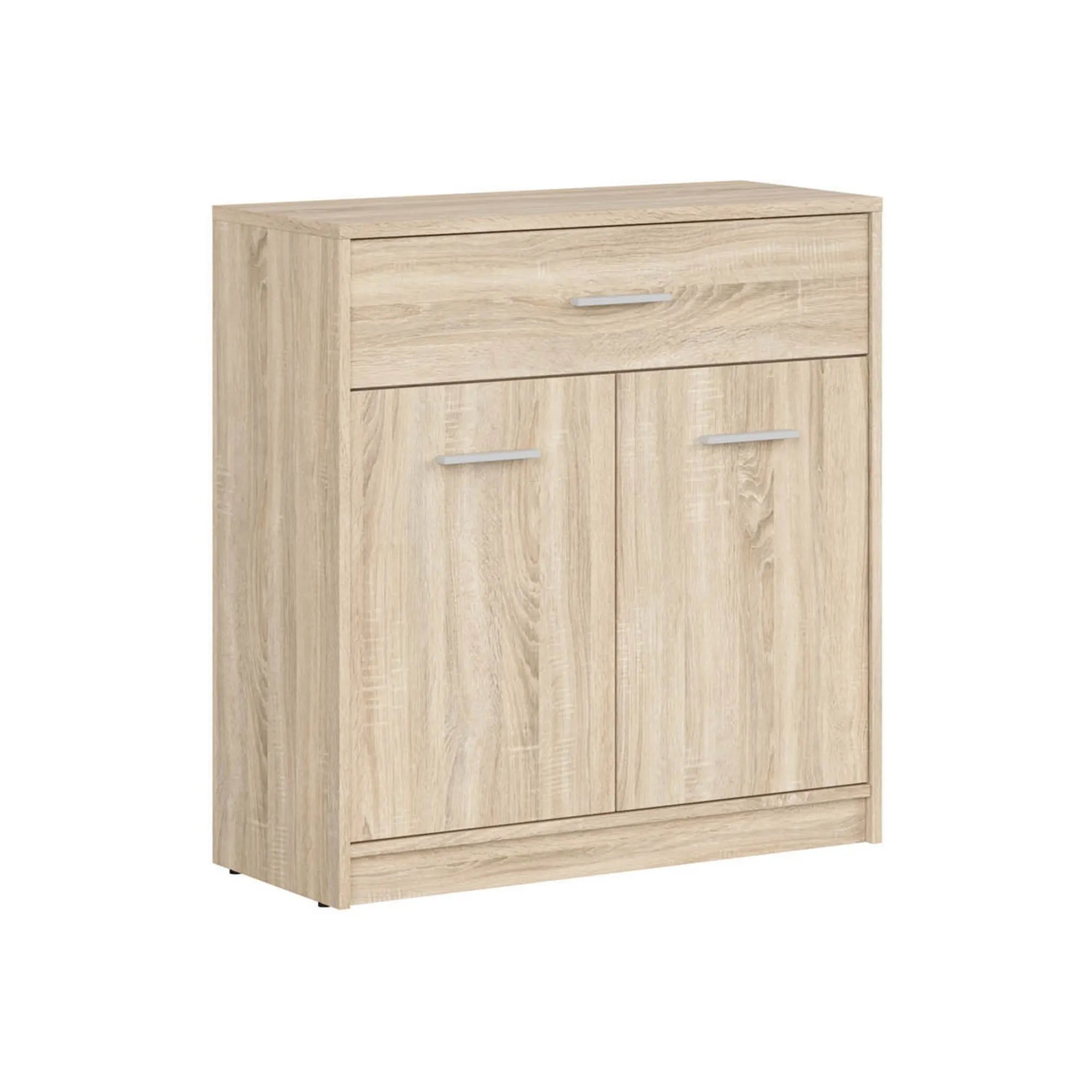 Comoda NEPO PLUS, stejar sonoma, PAL laminat, cu 2 usi si un sertar, 80x34x84 cm