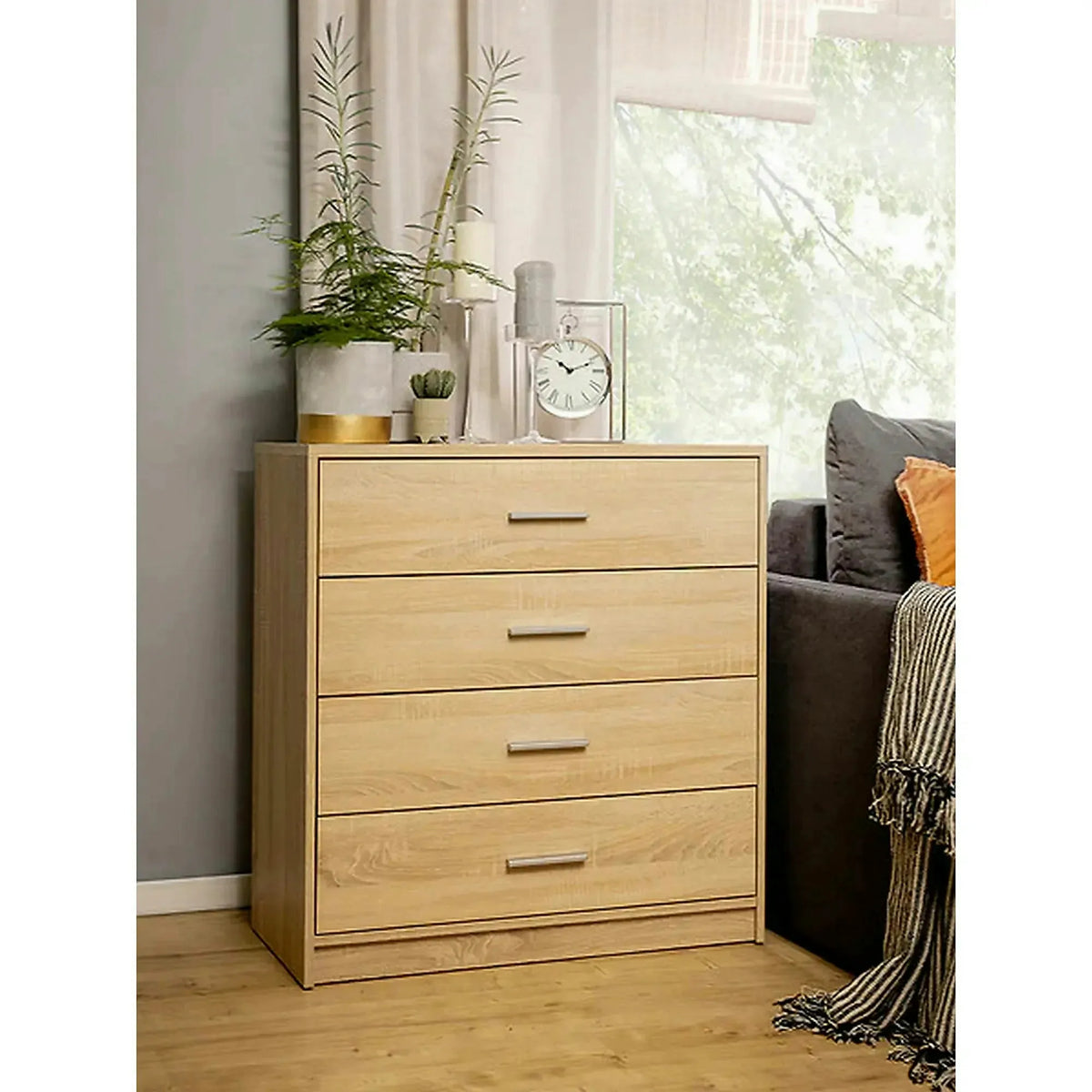 Comoda NEPO PLUS, stejar sonoma, PAL laminat, cu 4 sertare, 80x34x84 cm
