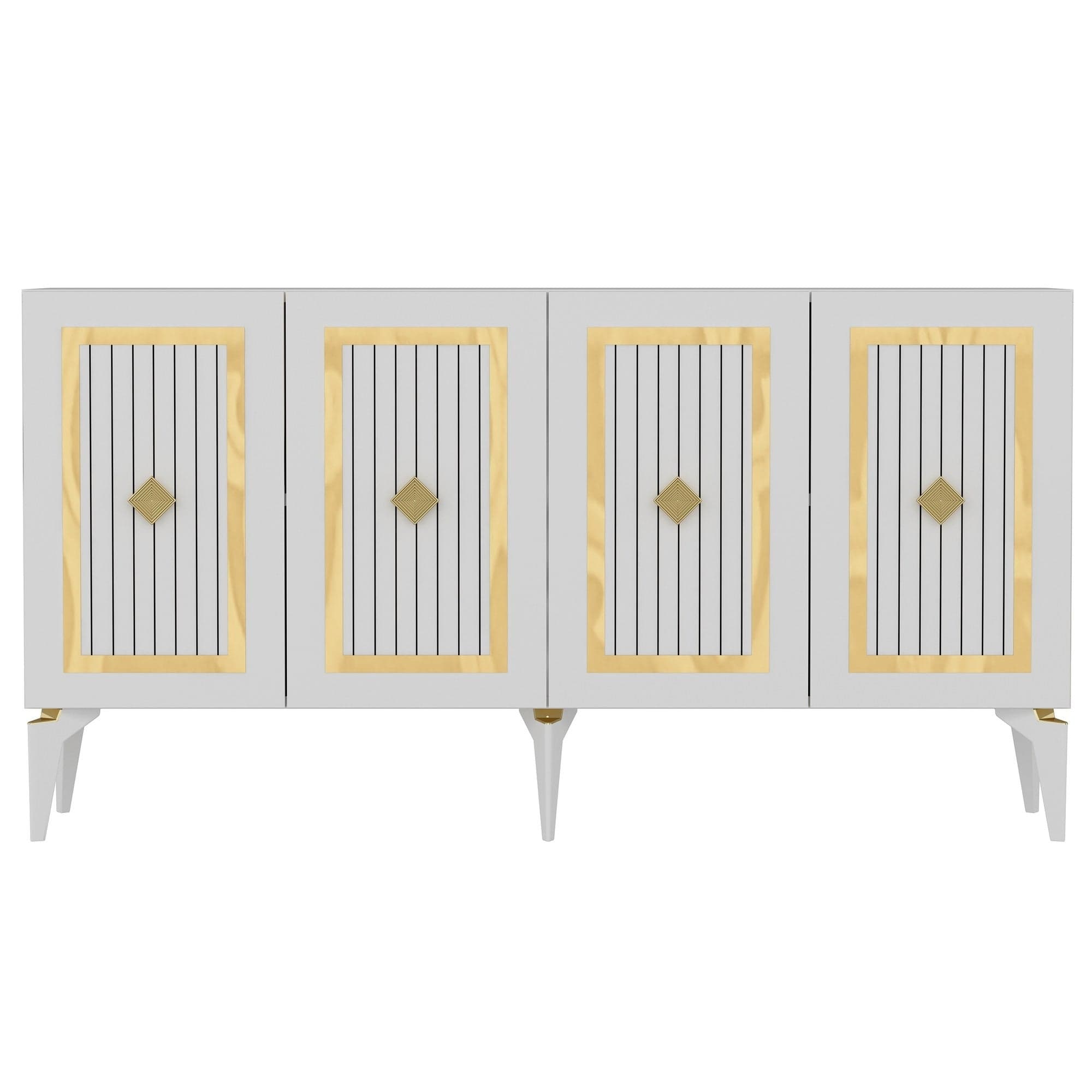 Comoda NORA, alb/auriu, PAL melaminat, 150x40x79 cm