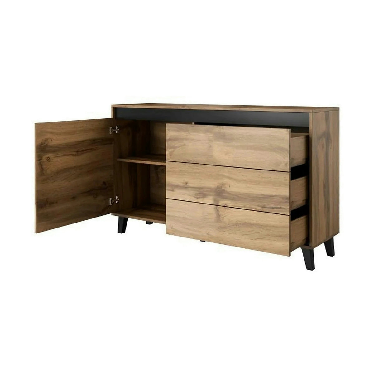 Comoda NORD, stejar wotan/gri antracit, PAL laminat, 138x38x83 cm