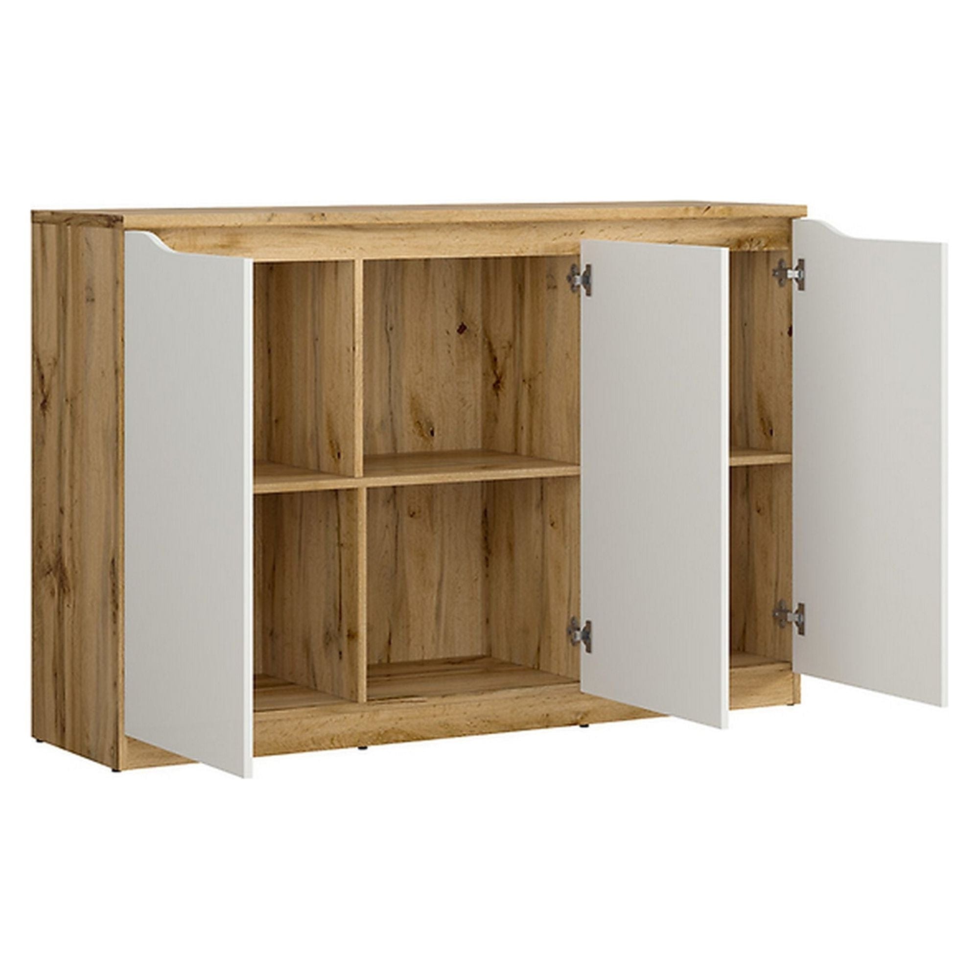 Comoda NUIS, alb lucios/stejar, 135x40x92 cm