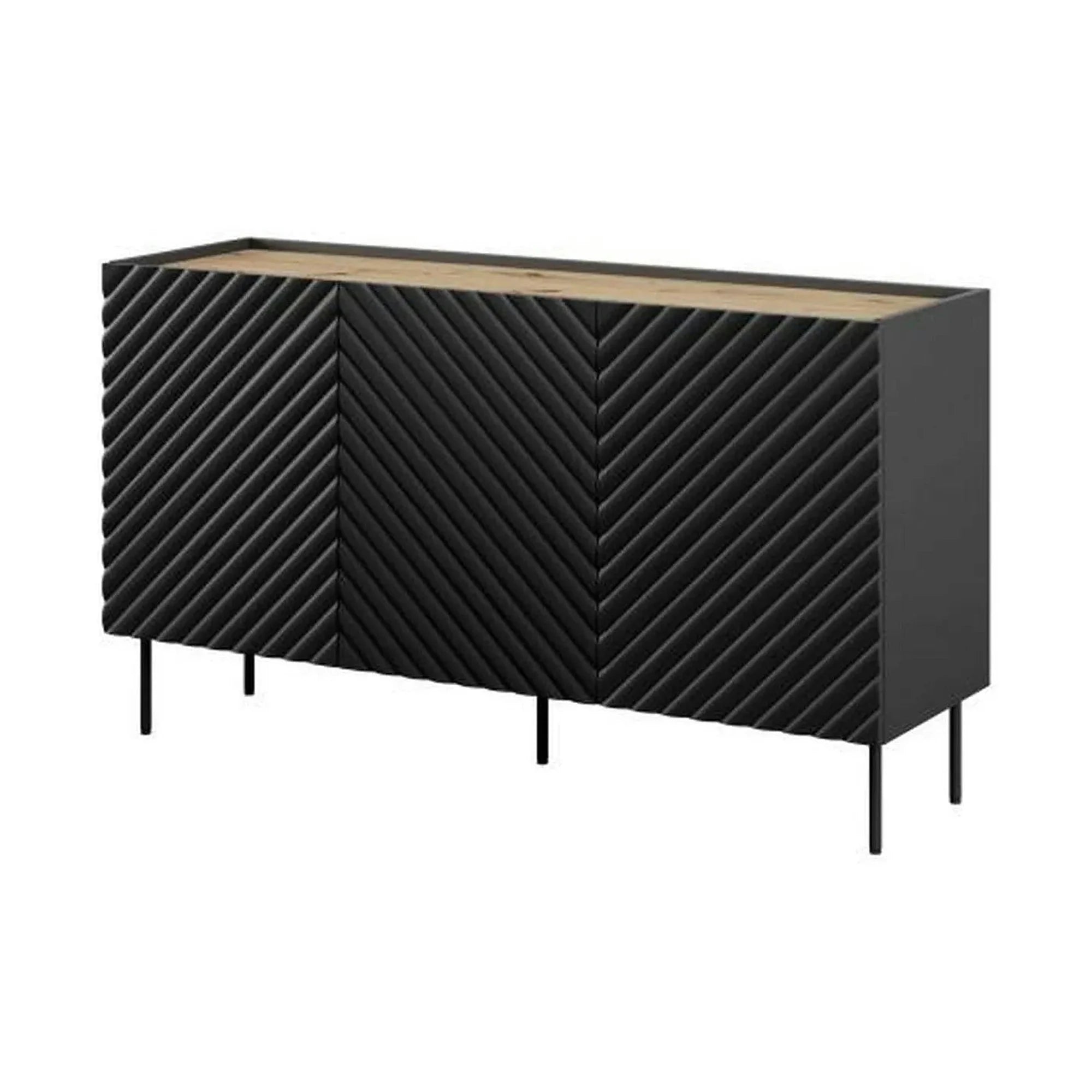 Comoda ONDA, negru/stejar, PAL laminat, 150x45x85 cm
