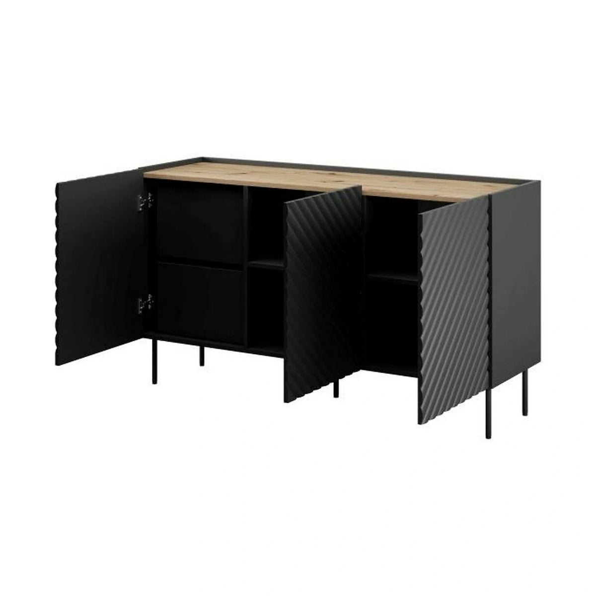 Comoda ONDA, negru/stejar, PAL laminat, 150x45x85 cm
