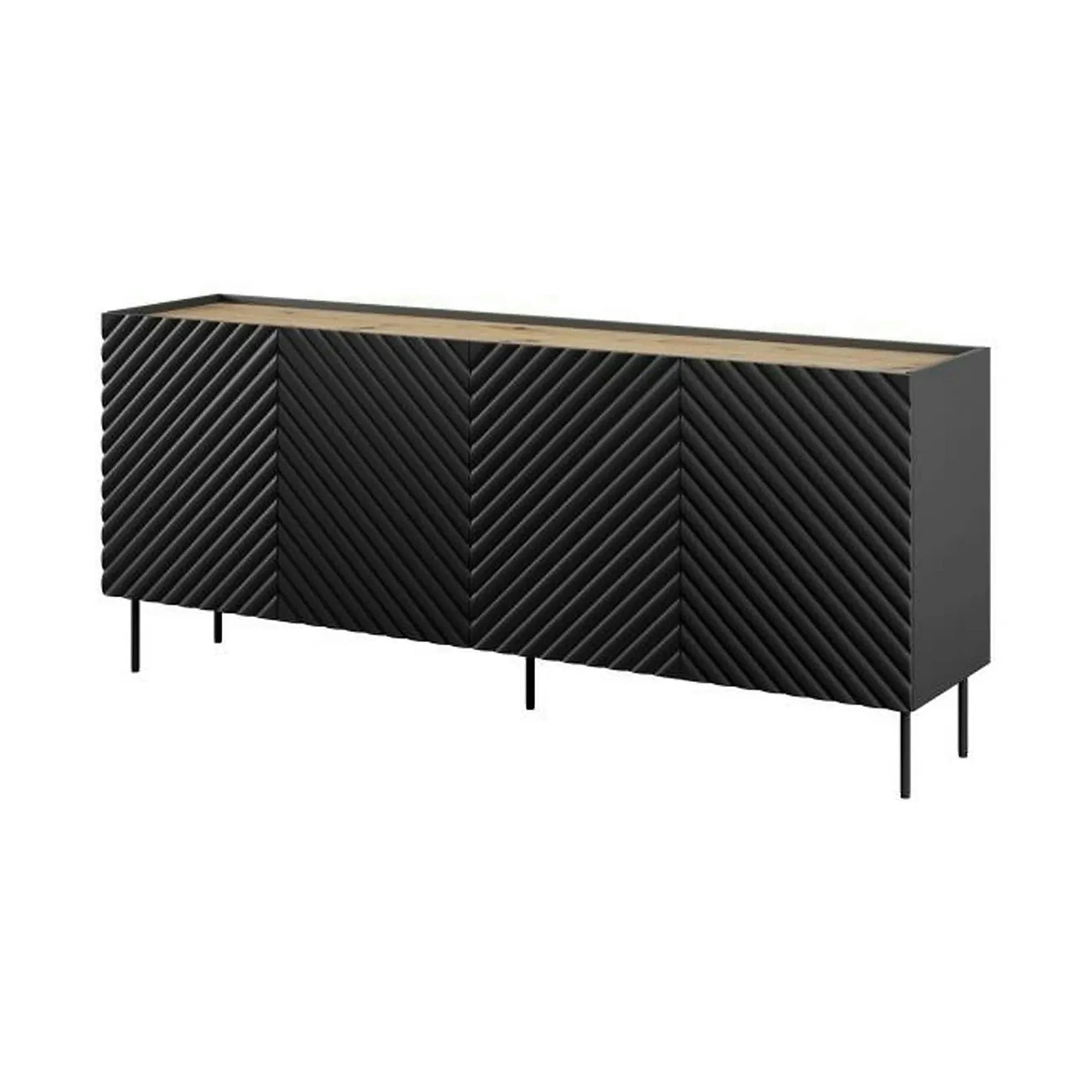 Comoda ONDA, negru/stejar, PAL laminat, 200x45x85 cm