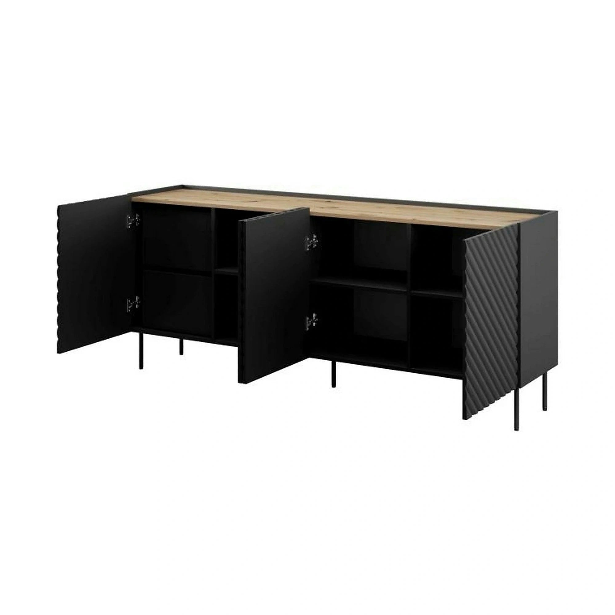 Comoda ONDA, negru/stejar, PAL laminat, 200x45x85 cm