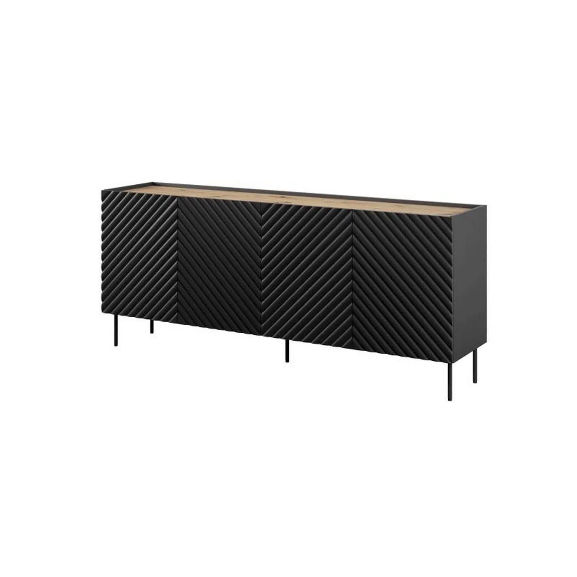 Comoda ONDA, negru/stejar, PAL laminat, 200x45x85 cm