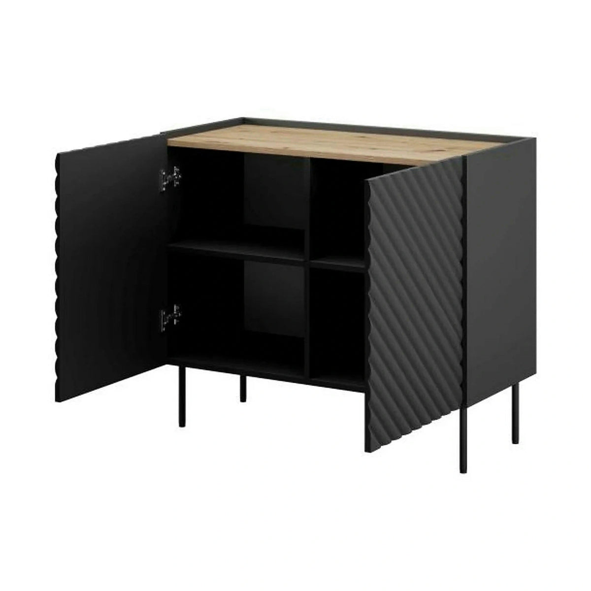 Comoda ONDA, negru/stejar, PAL laminat, 98x45x85 cm