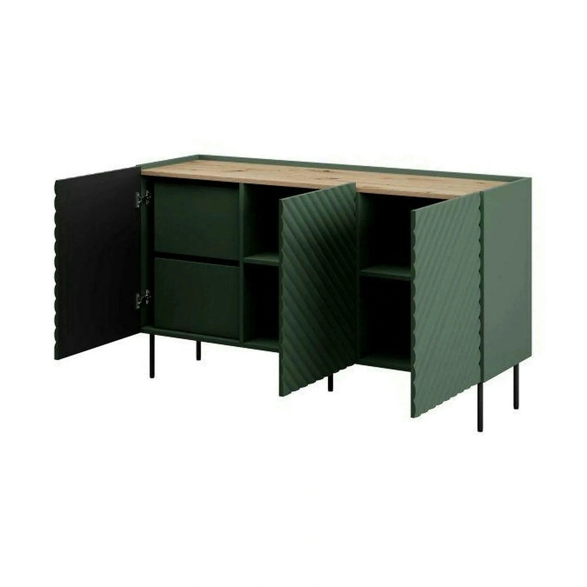 Comoda ONDA, verde inchis/stejar, PAL laminat, 150x45x85 cm