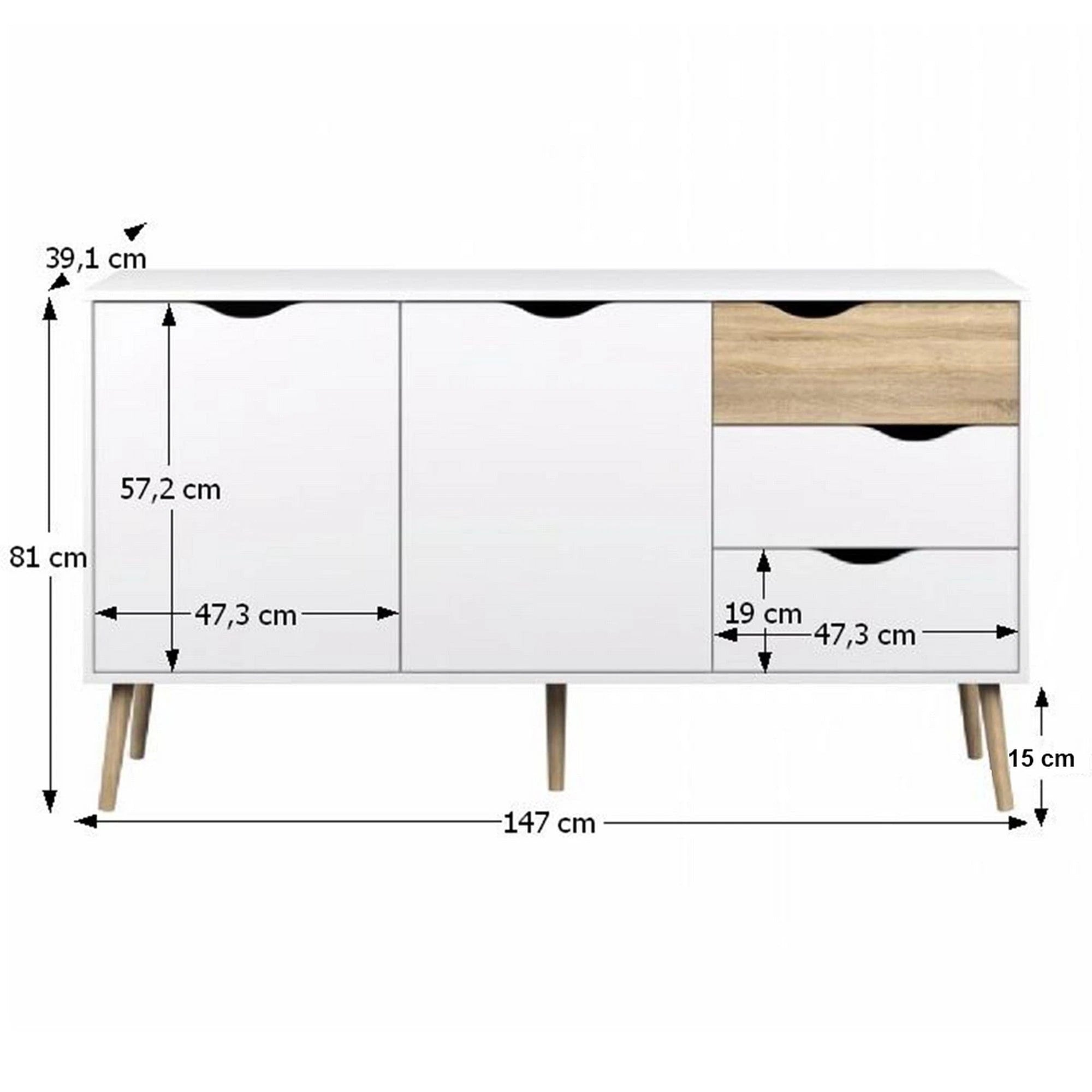 Comoda OSLO 75381, alb, stejar sonoma, PAL melaminat, 147x39x81 cm