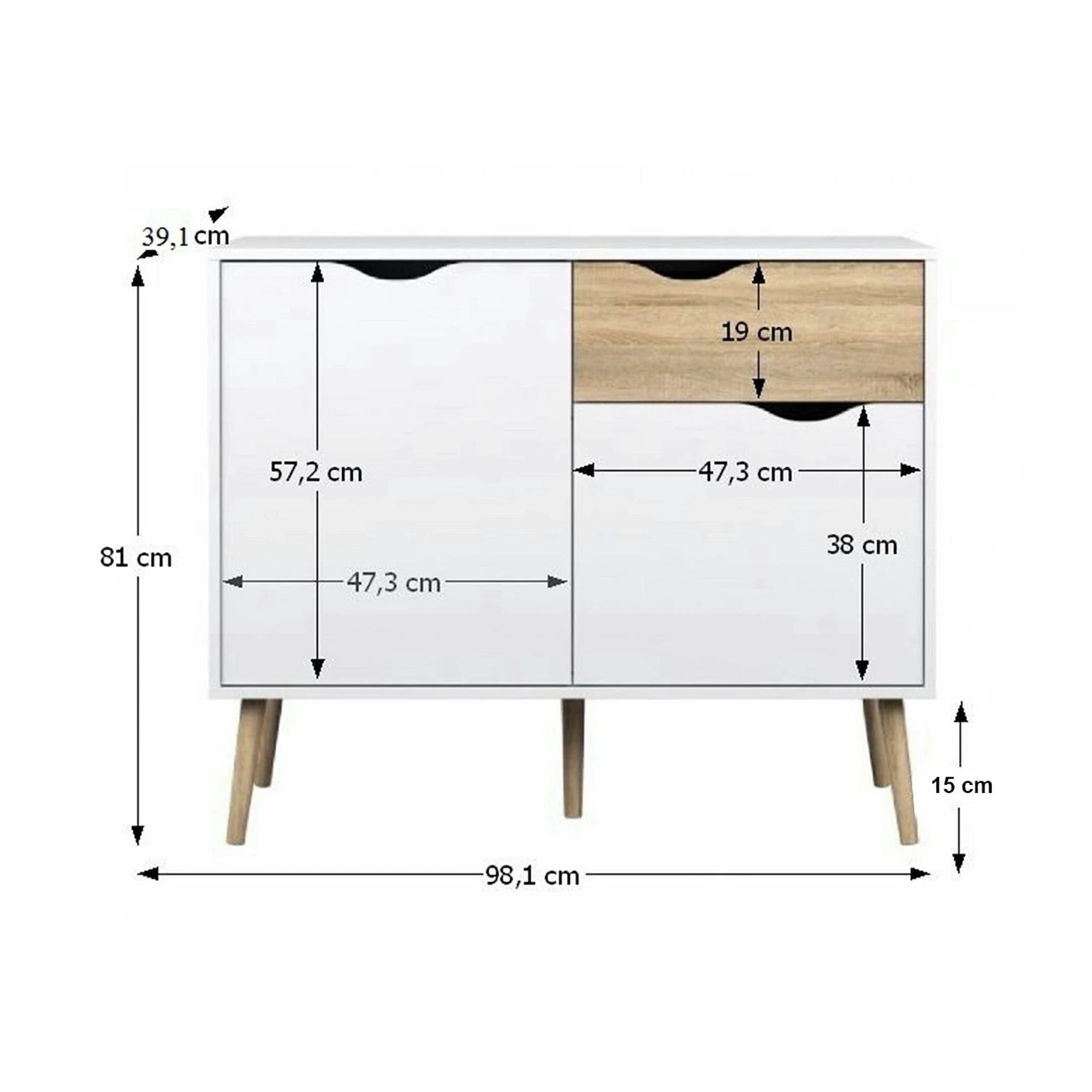 Comoda OSLO 75387, alb, stejar sonoma, PAL melaminat, 98x39x81 cm
