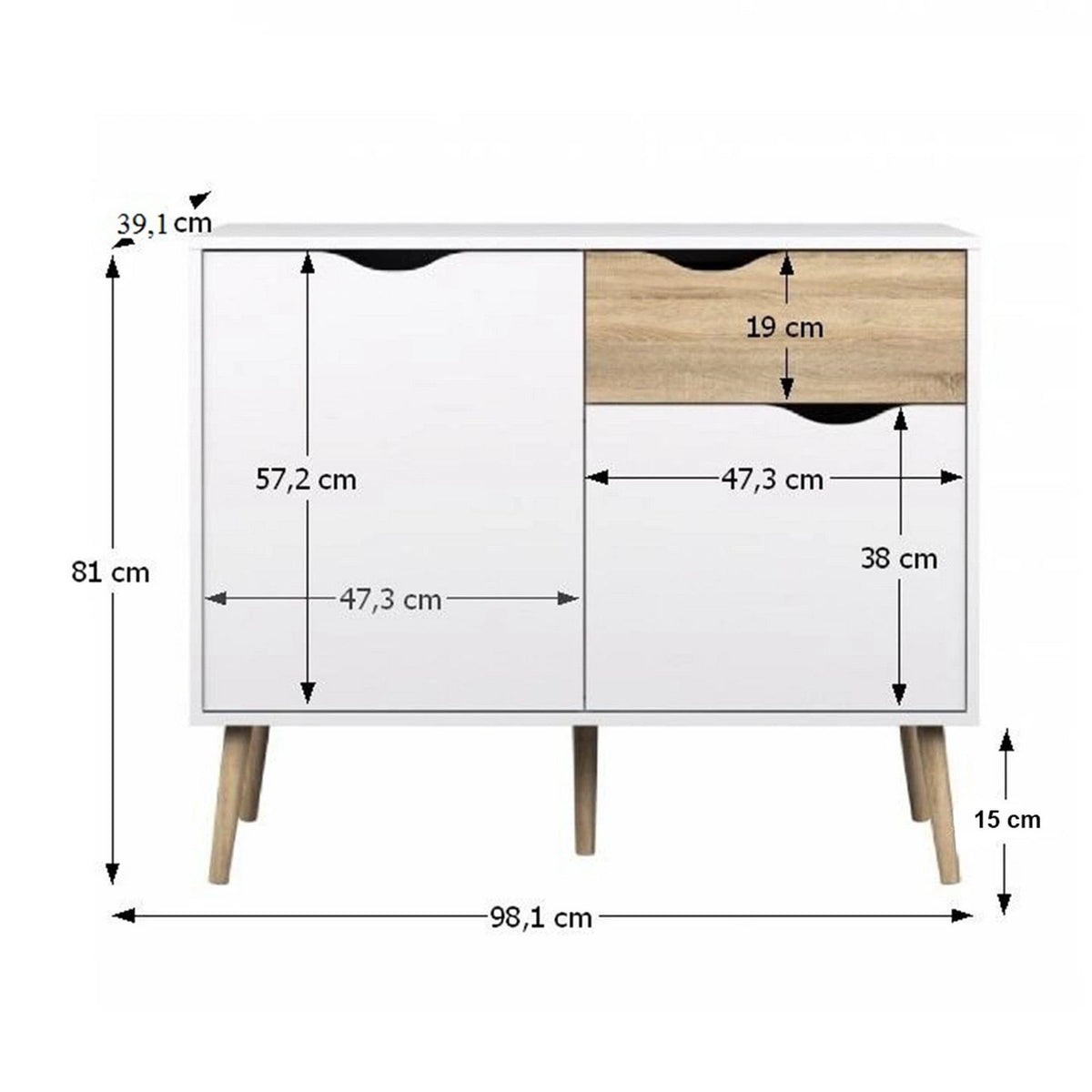 Comoda OSLO 75387, alb, stejar sonoma, PAL melaminat, 98x39x81 cm