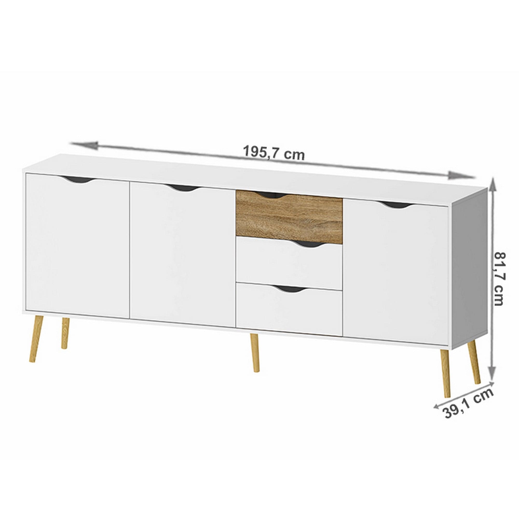 Comoda OSLO 75454, stejar sonoma/alb, DTD laminat, 196x39x82 cm