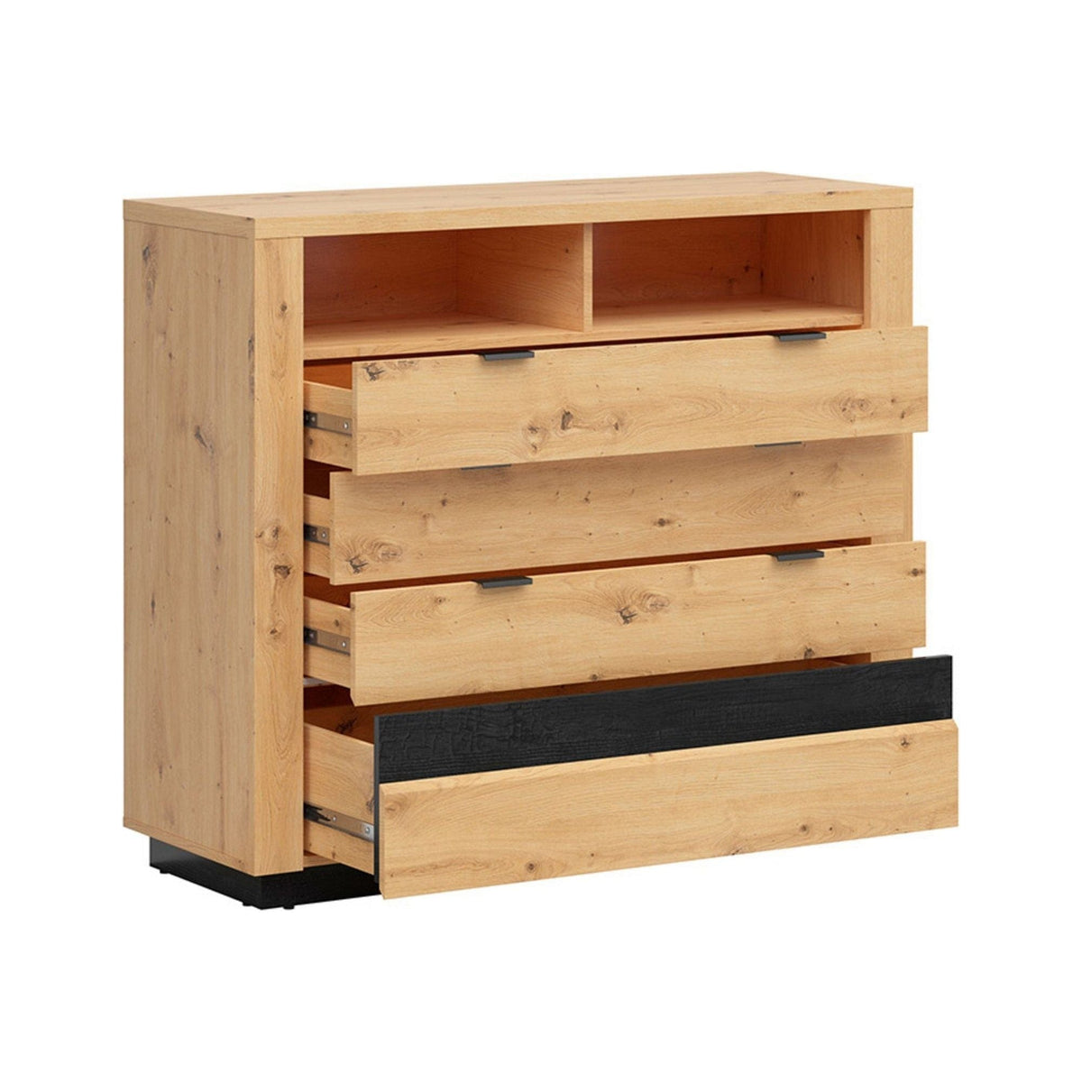 Comoda OSTIA, stejar artisan/negru, PAL, 117x42x101 cm