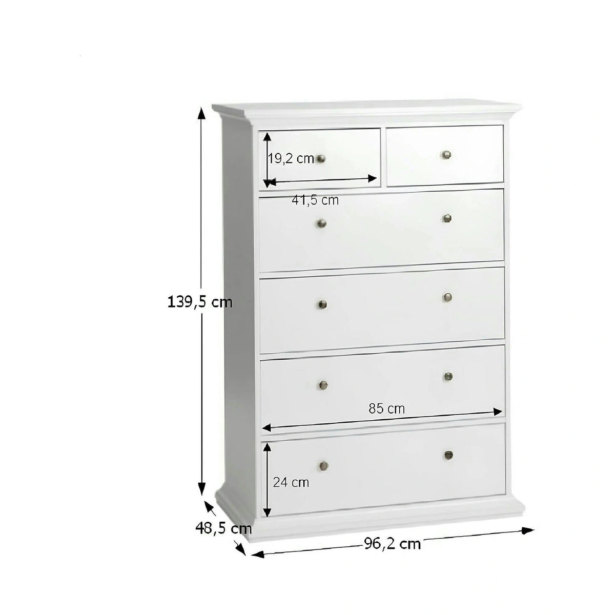 Comoda PARIS, 70306/76718, alb, PAL infoliat, 96x49x140 cm