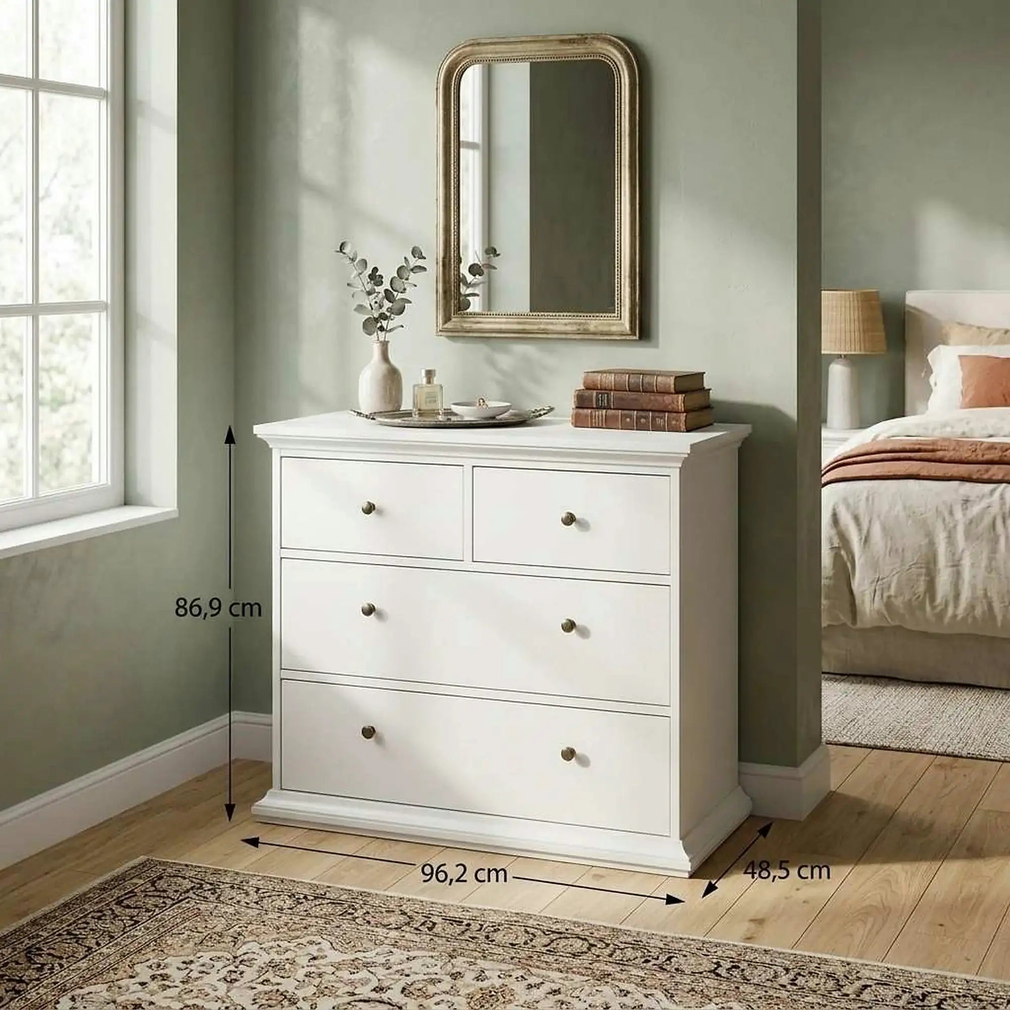 Comoda PARIS, alb, PAL infoliat, 96x49x87 cm