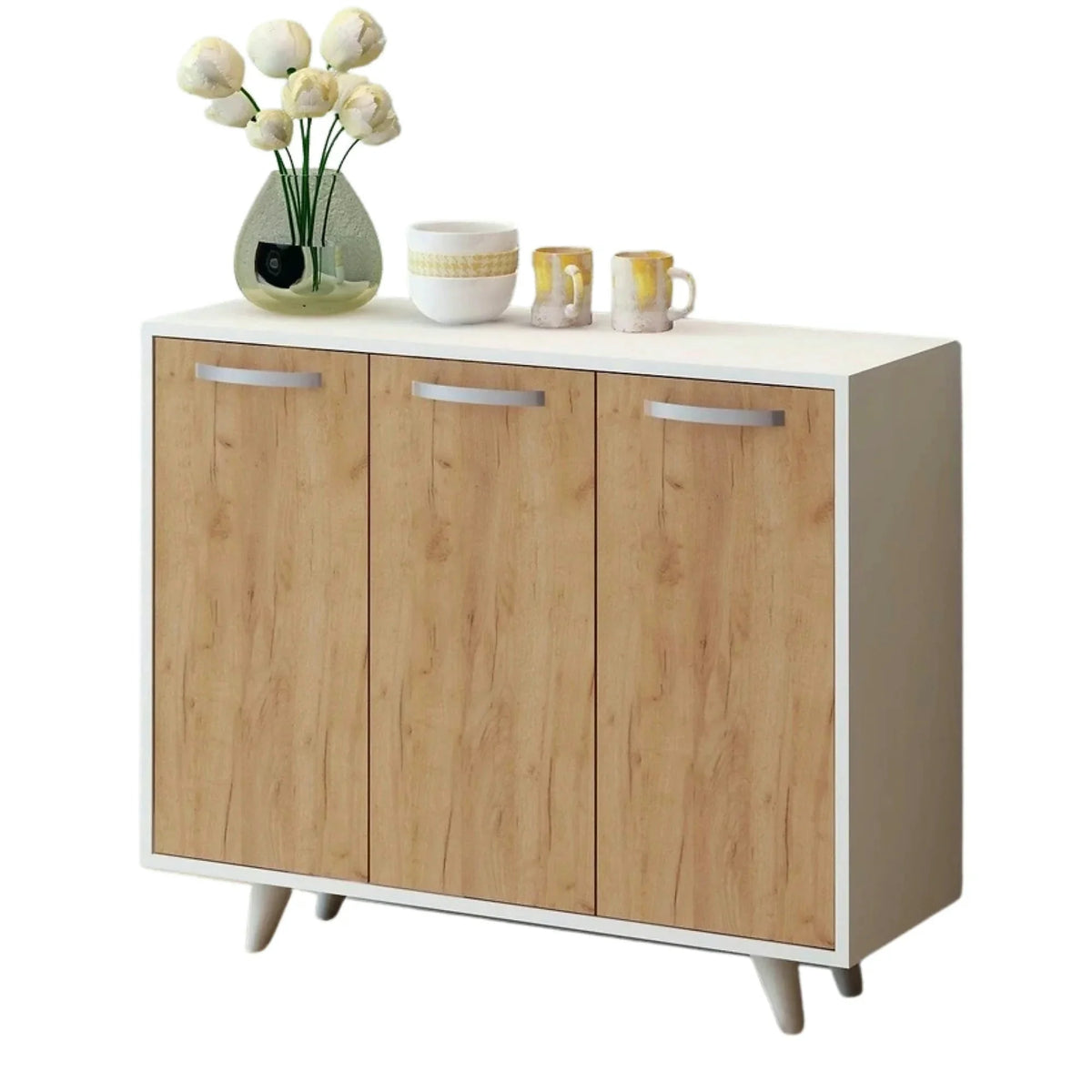 Comoda Piffa, stejar/alb, PAL melaminat, 100x35x82 cm