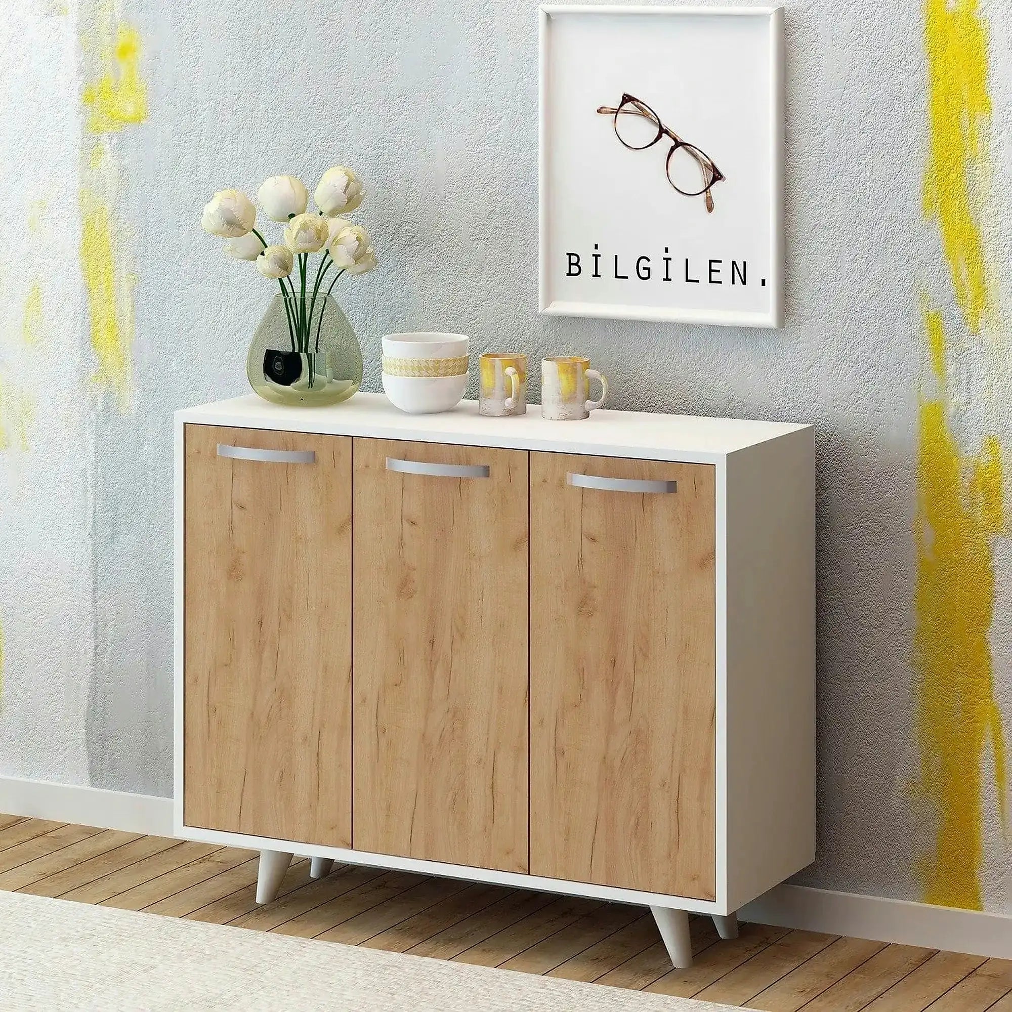 Comoda Piffa, stejar/alb, PAL melaminat, 100x35x82 cm