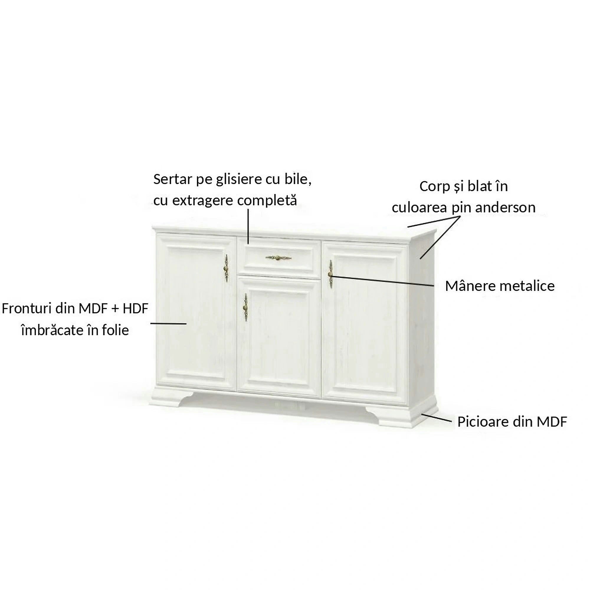 Comoda pin alb anderson IRYS, PAL laminat, 138x39x89 cm