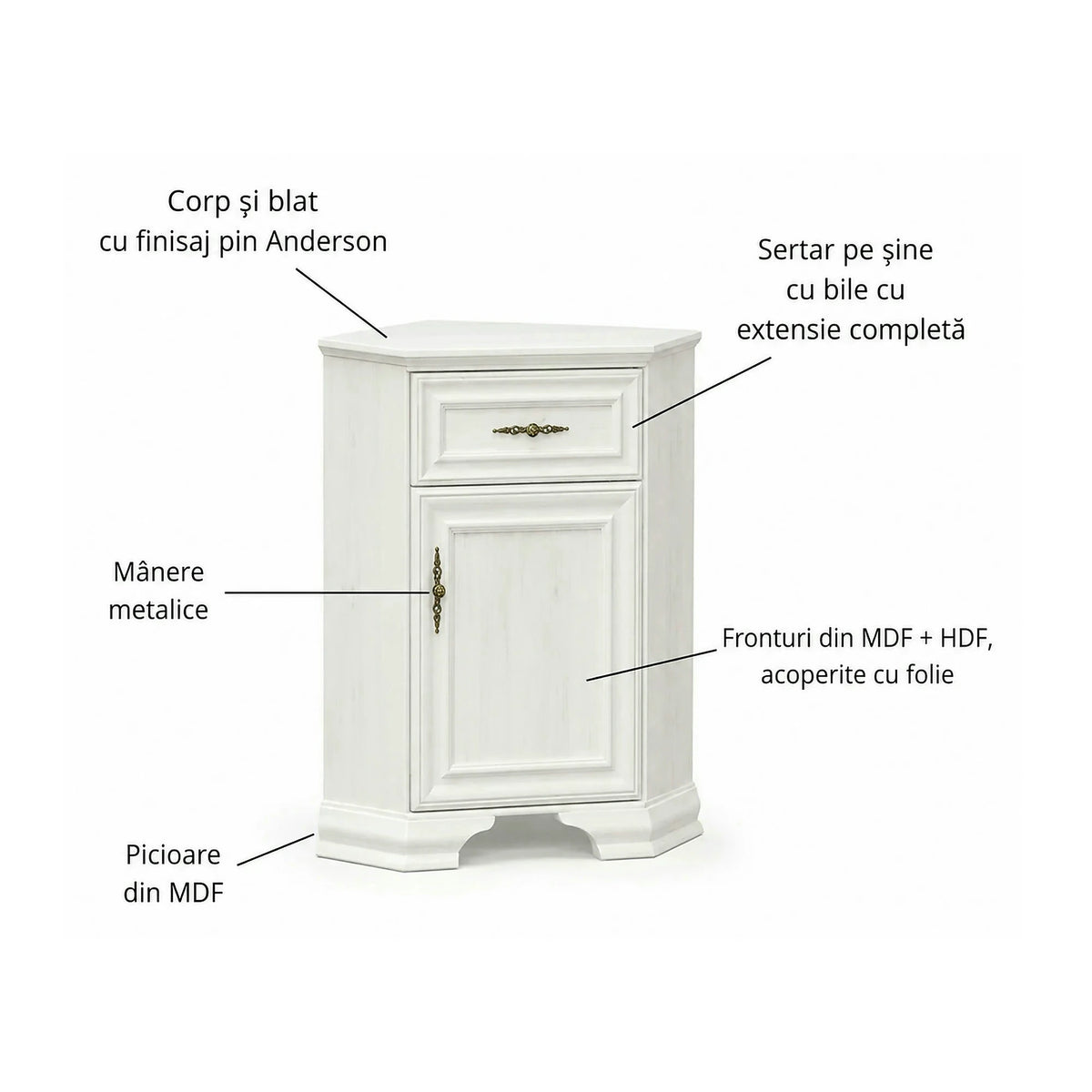 Comoda pin alb anderson IRYS, PAL laminat, 59x59x89 cm
