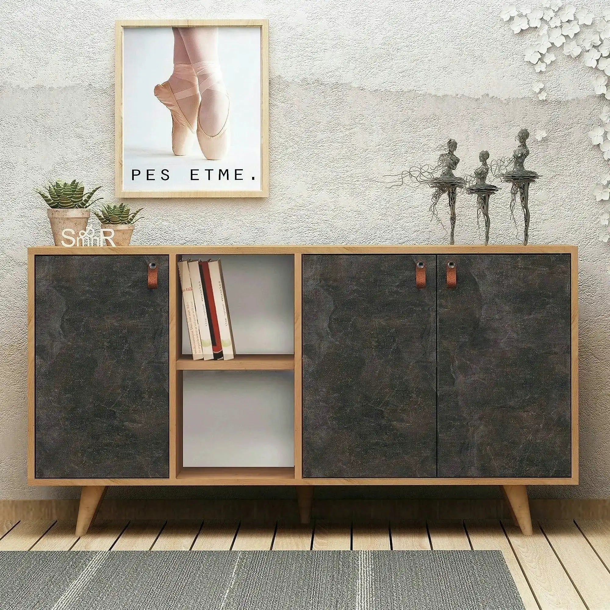 Comoda Planky,stejar/gri antracit, PAL melaminat, 140x40x86 cm