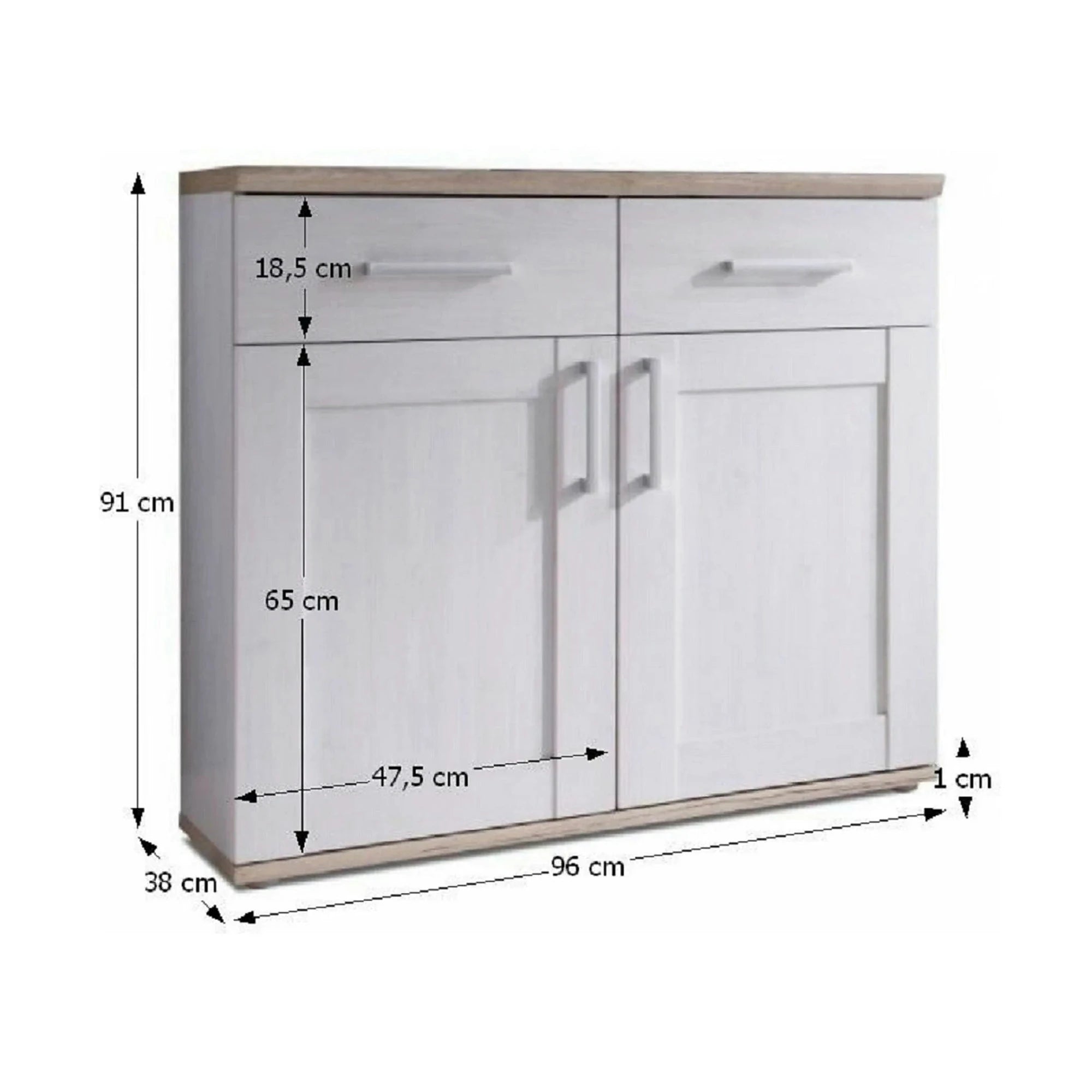 Comoda PROVENSAL, PAL melaminat, alb/stejar San Remo, 96x38x91 cm
