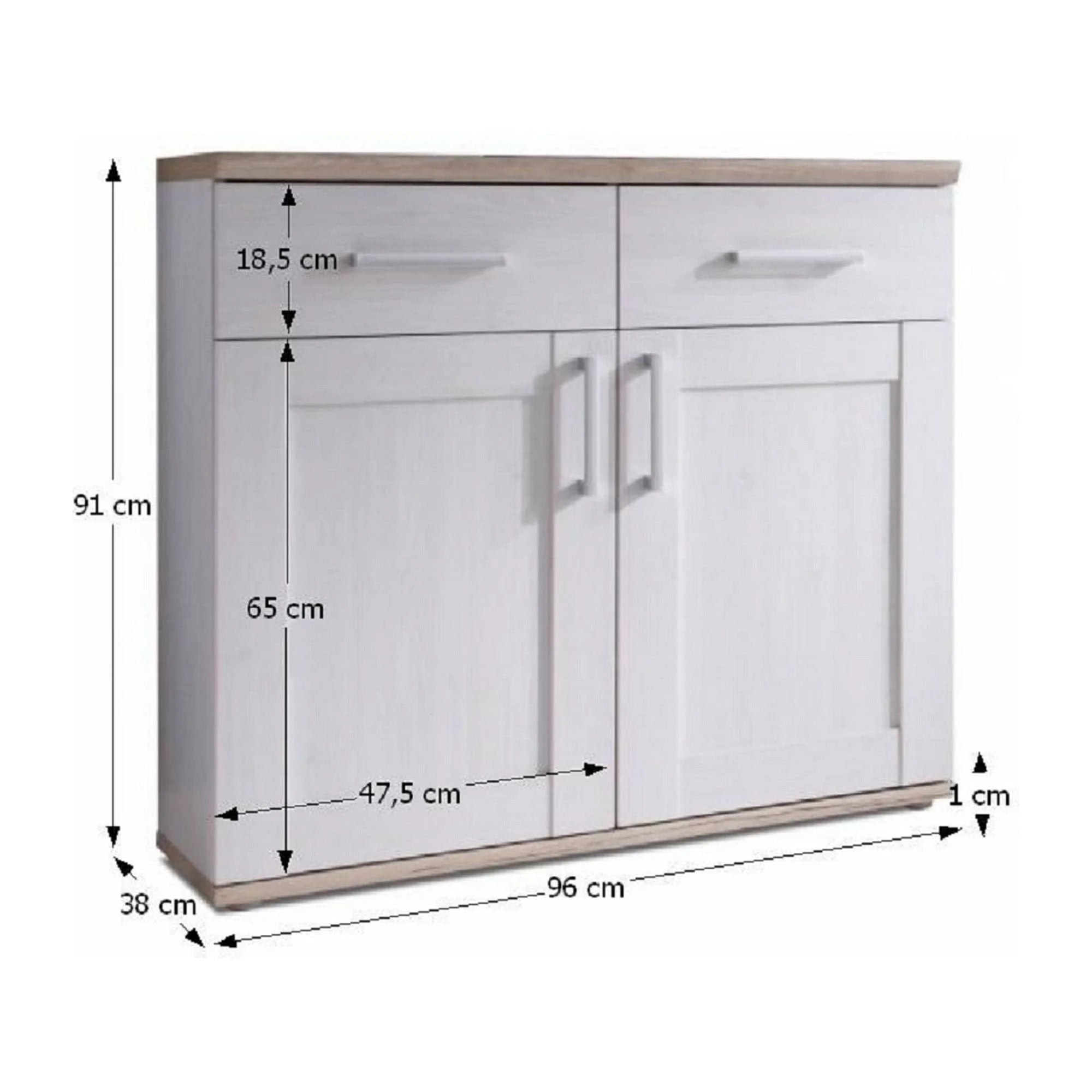 Comoda PROVENSAL, PAL melaminat, alb/stejar San Remo, 96x38x91 cm