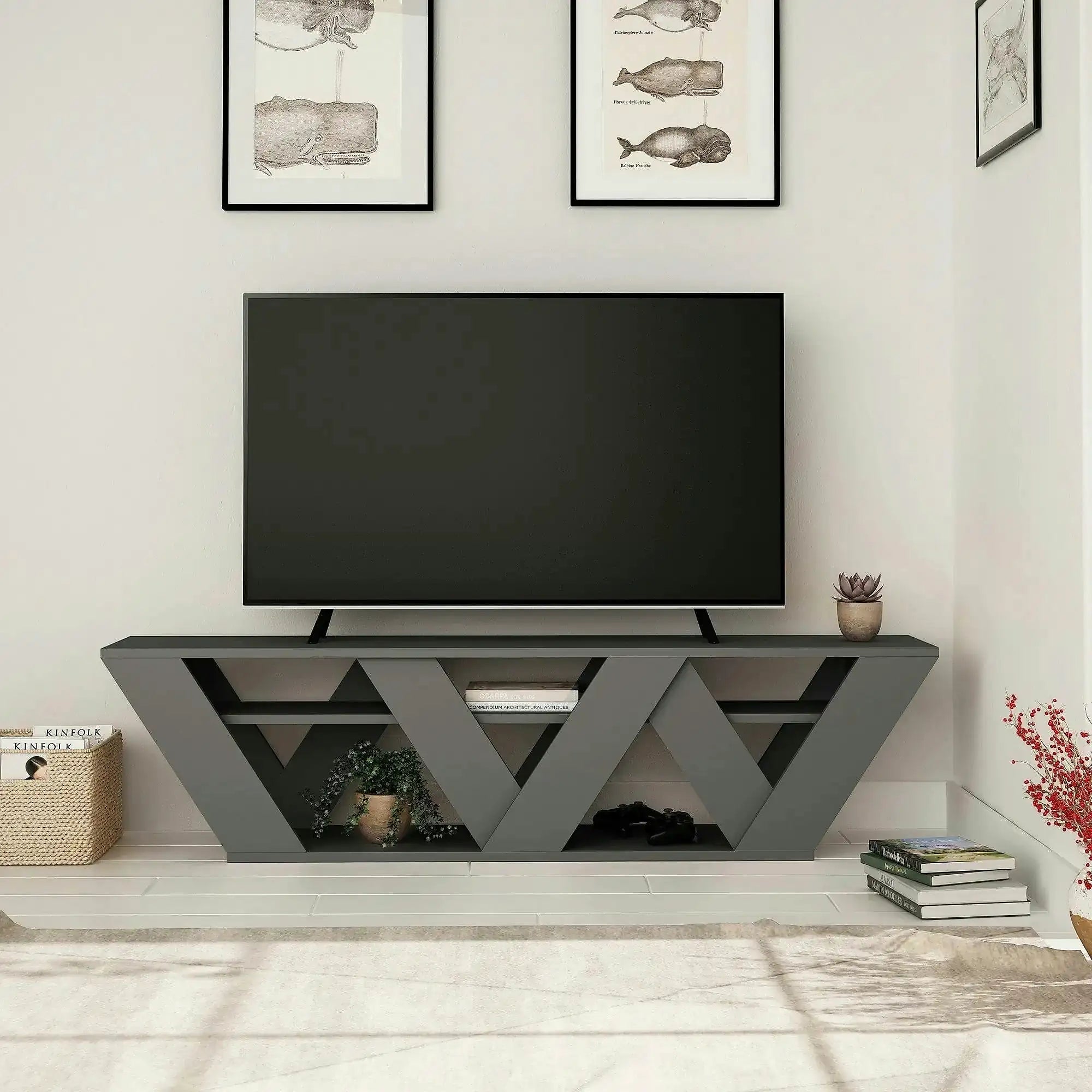Comoda Ralla, gri antracit, PAL melaminat, 158x30x40 cm