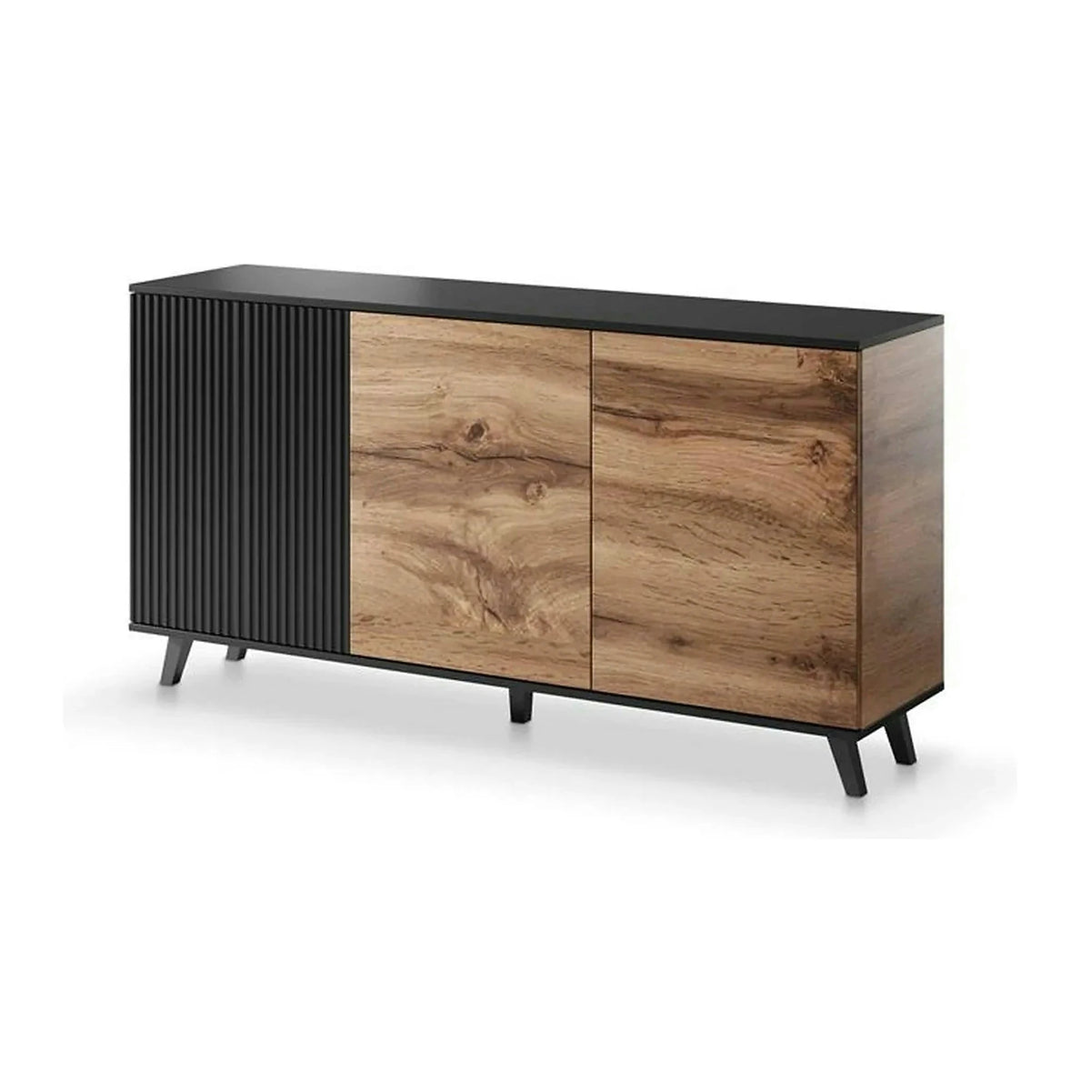 Comoda RANDOM KM-1, stejar wotan/negru, PAL furniruit, 160x40x82 cm