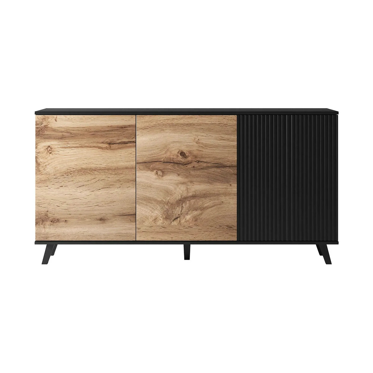 Comoda RANDOM KM-1, stejar wotan/negru, PAL furniruit, 160x40x82 cm