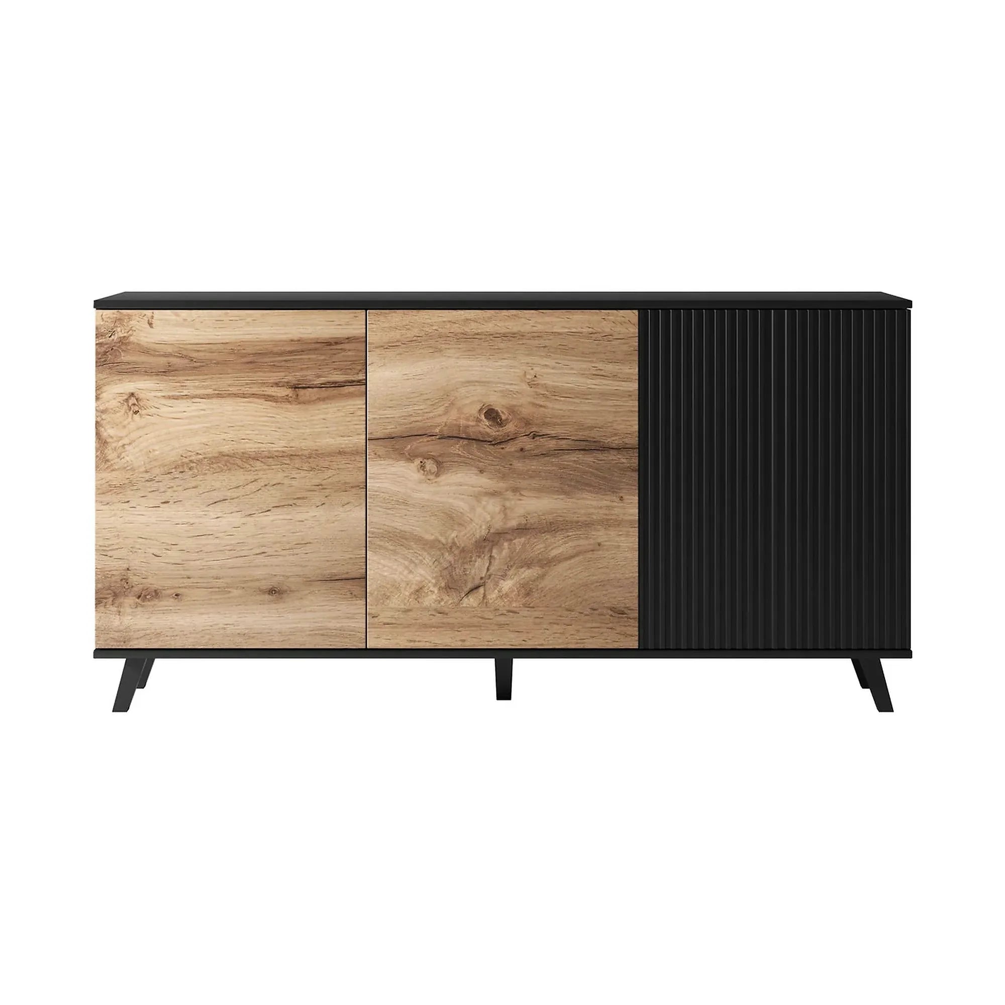 Comoda RANDOM KM-1, stejar wotan/negru, PAL furniruit, 160x40x82 cm