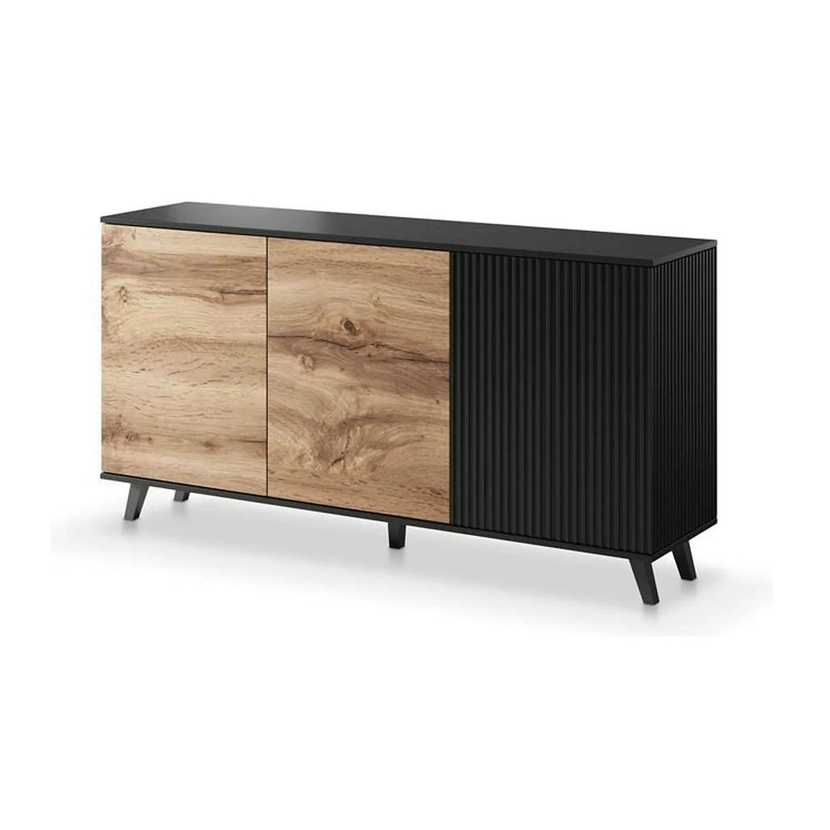 Comoda RANDOM KM-1, stejar wotan/negru, PAL furniruit, 160x40x82 cm