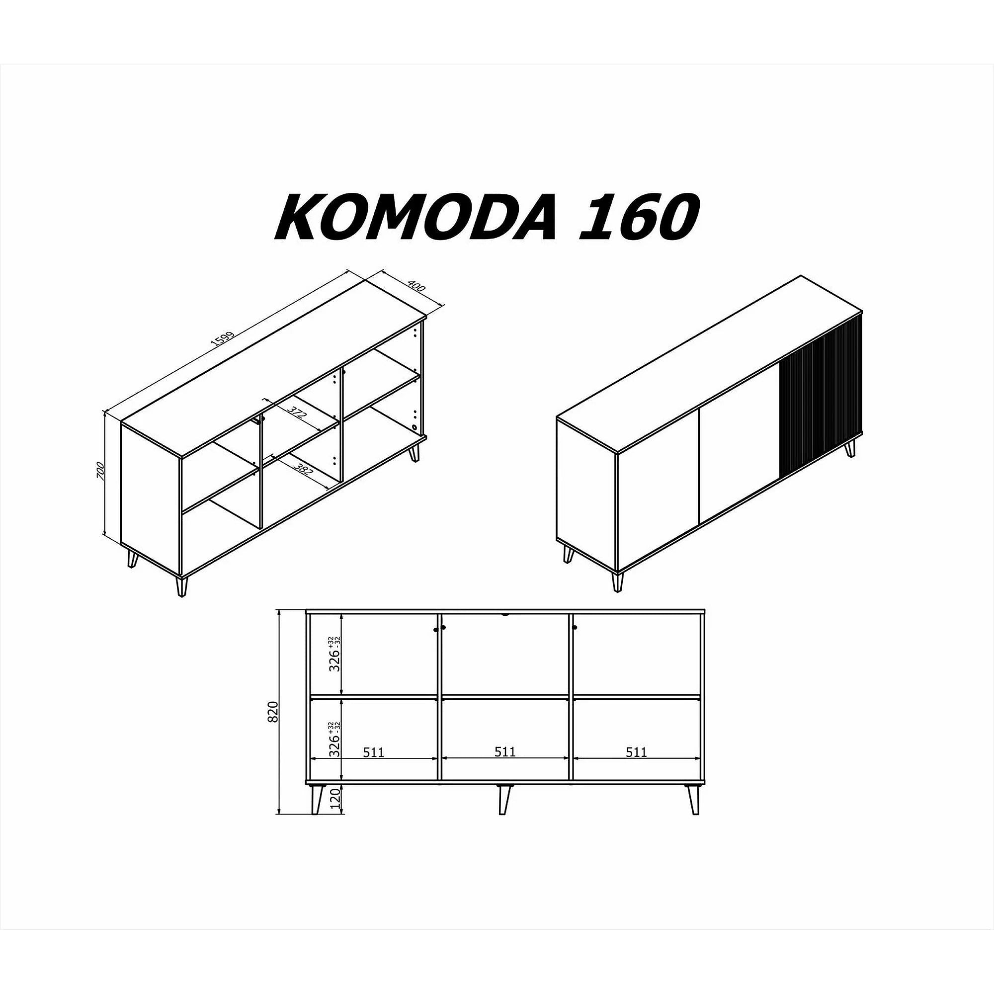 Comoda RANDOM KM-1, stejar wotan/negru, PAL furniruit, 160x40x82 cm