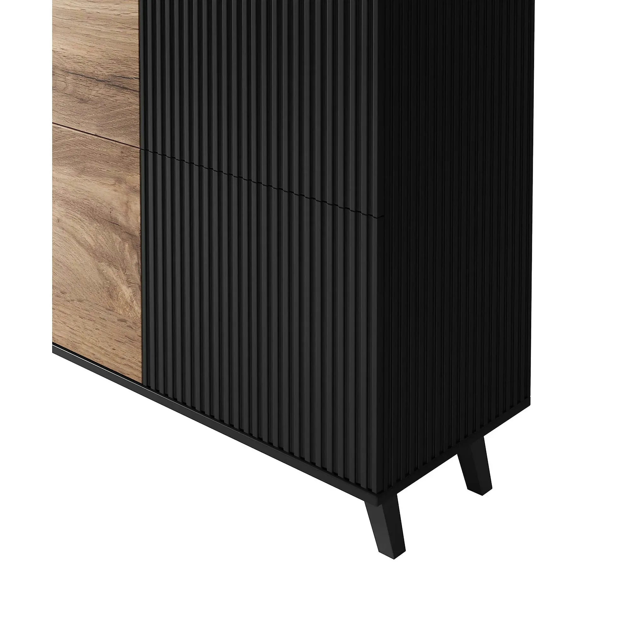 Comoda RANDOM KM-2, stejar wotan/negru, PAL furniruit, 100x40x95 cm