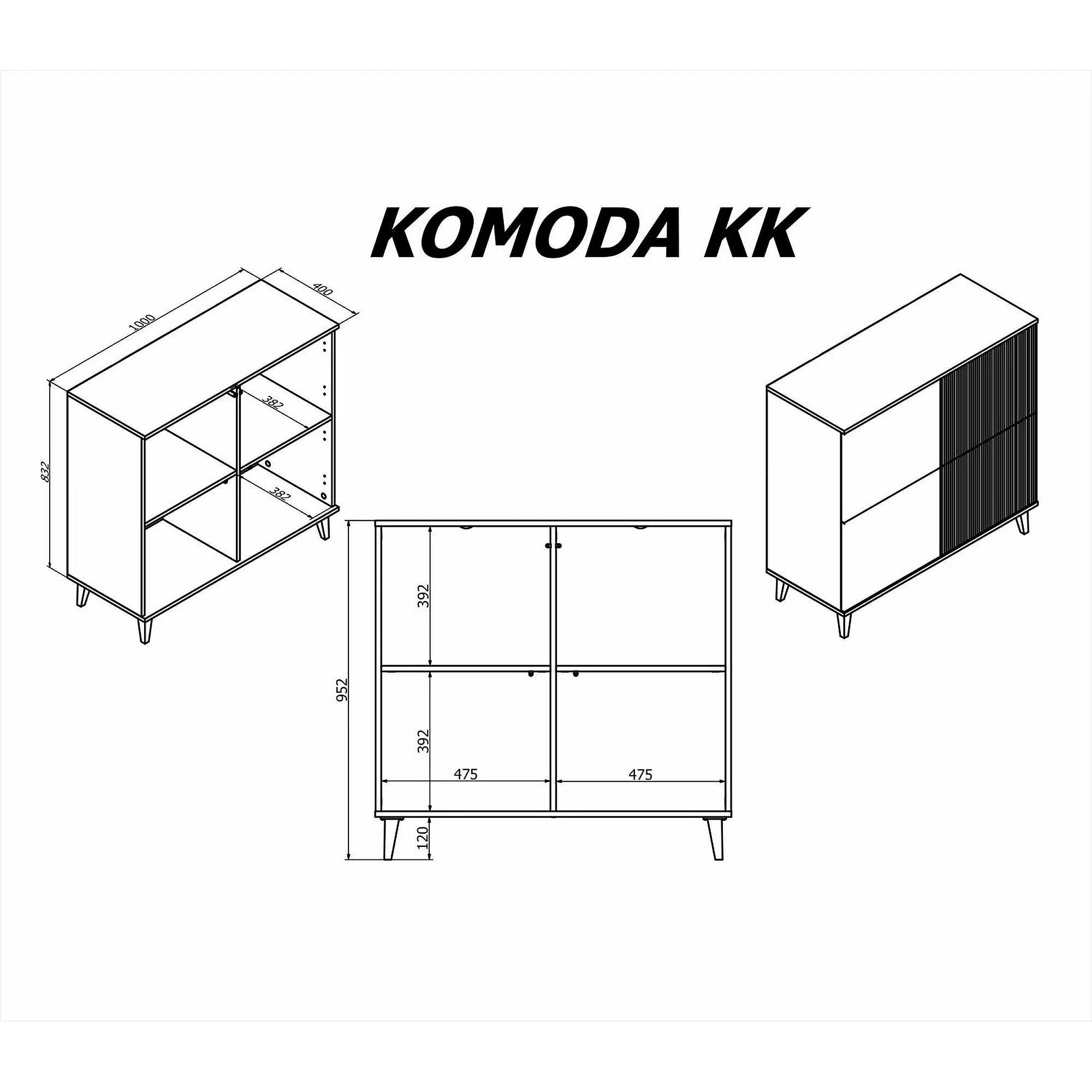 Comoda RANDOM KM-2, stejar wotan/negru, PAL furniruit, 100x40x95 cm
