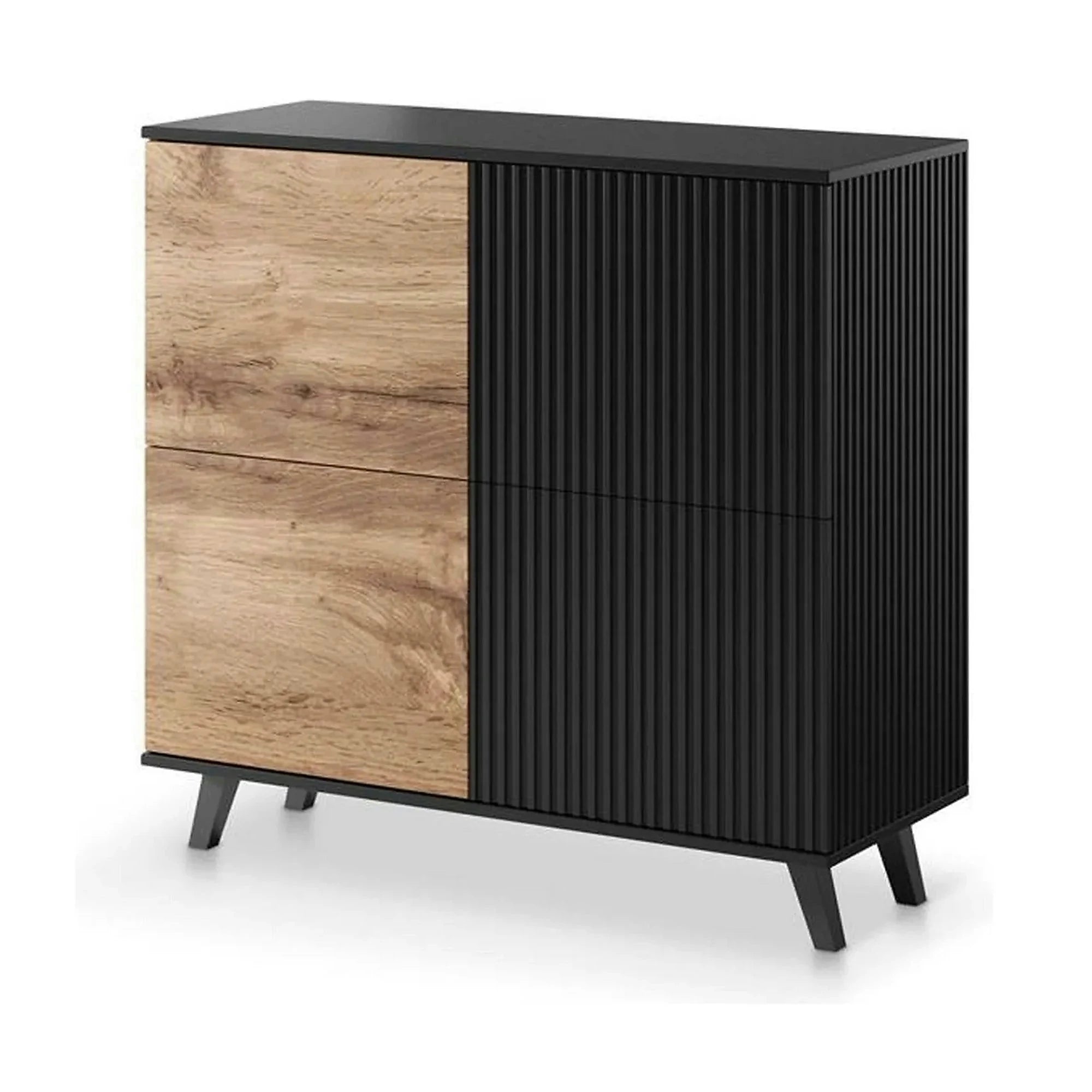 Comoda RANDOM KM-2, stejar wotan/negru, PAL furniruit, 100x40x95 cm