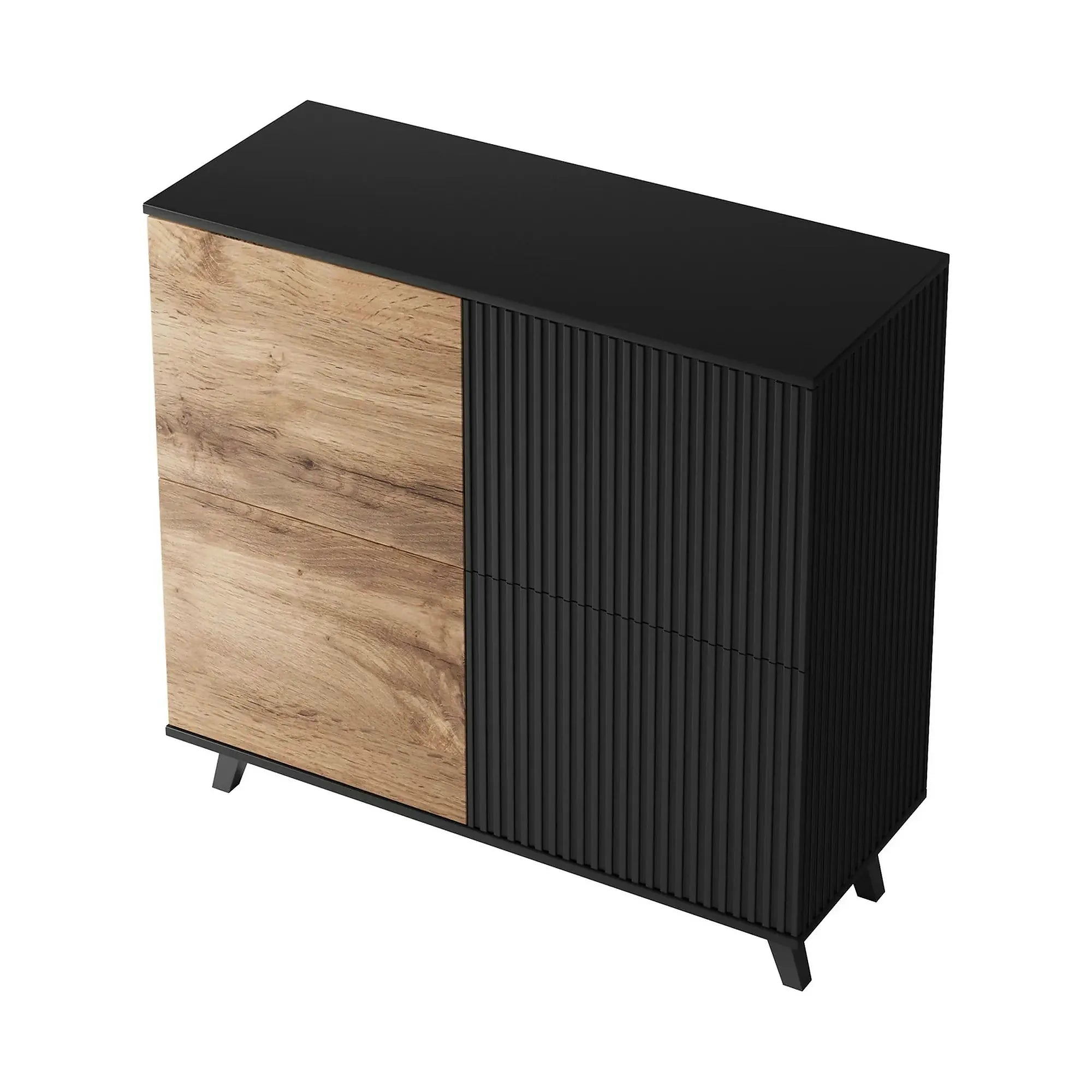 Comoda RANDOM KM-2, stejar wotan/negru, PAL furniruit, 100x40x95 cm